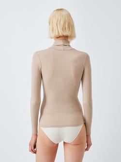 John Lewis Heat Generating Ribbed Roll Neck Thermal Top - view 2, Oatmeal