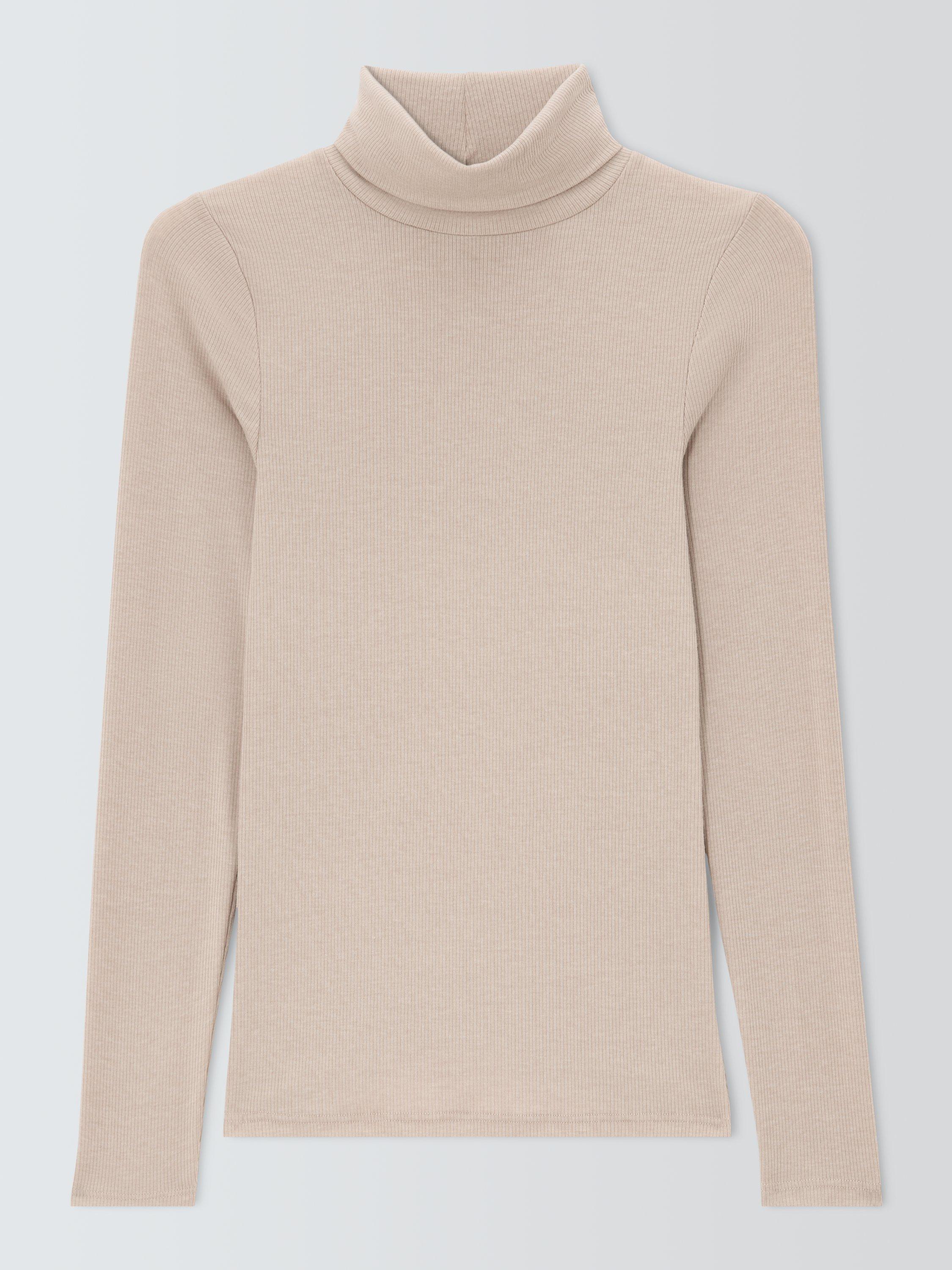 Product image 3 of 5, which shows John Lewis Heat Generating Ribbed Roll Neck Thermal Top, Oatmeal, 8-10