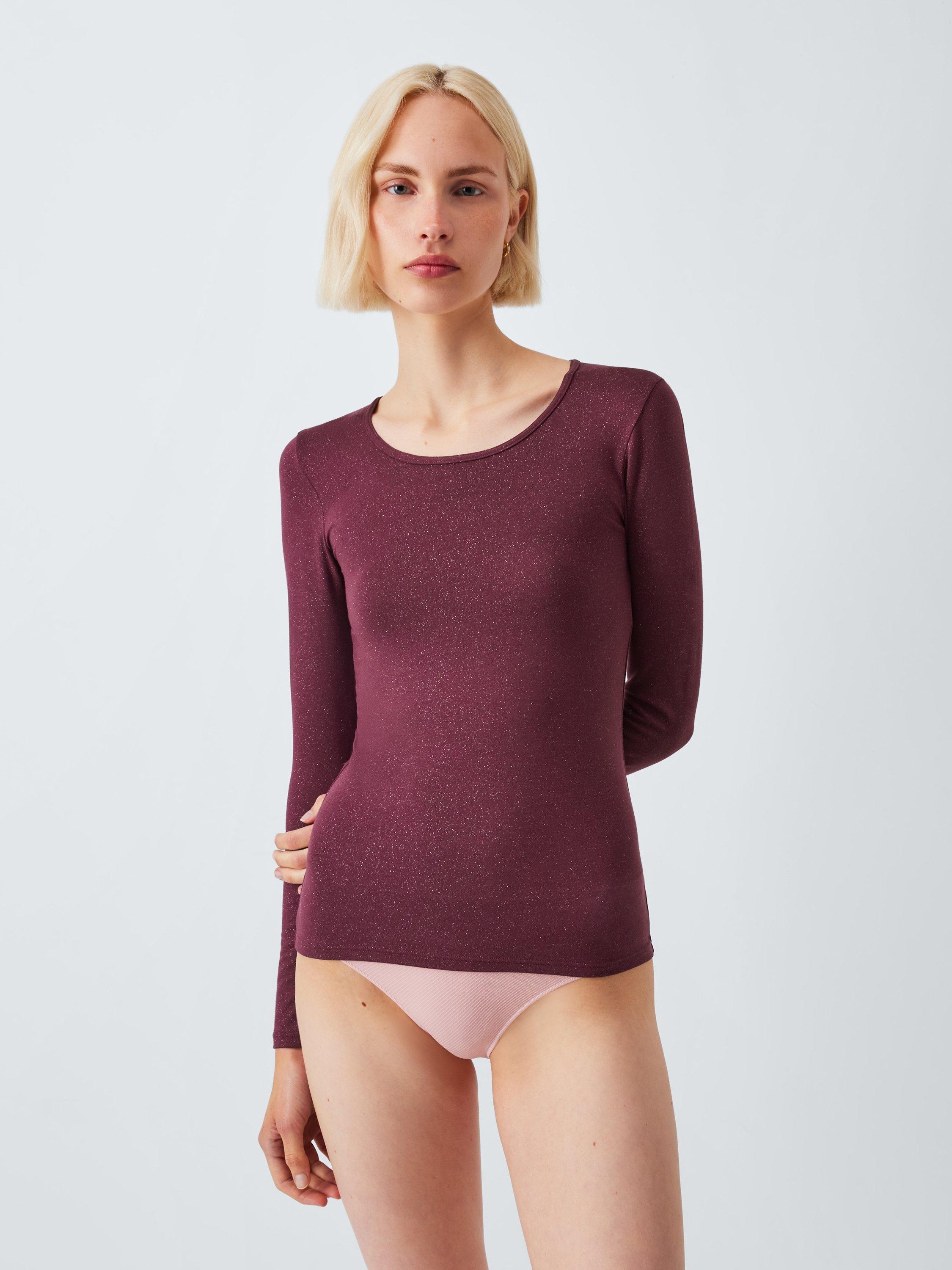 Product image 1 of 5, which shows John Lewis Heat Generating Sparkle Long Sleeve Thermal Top, Fig, 8-10