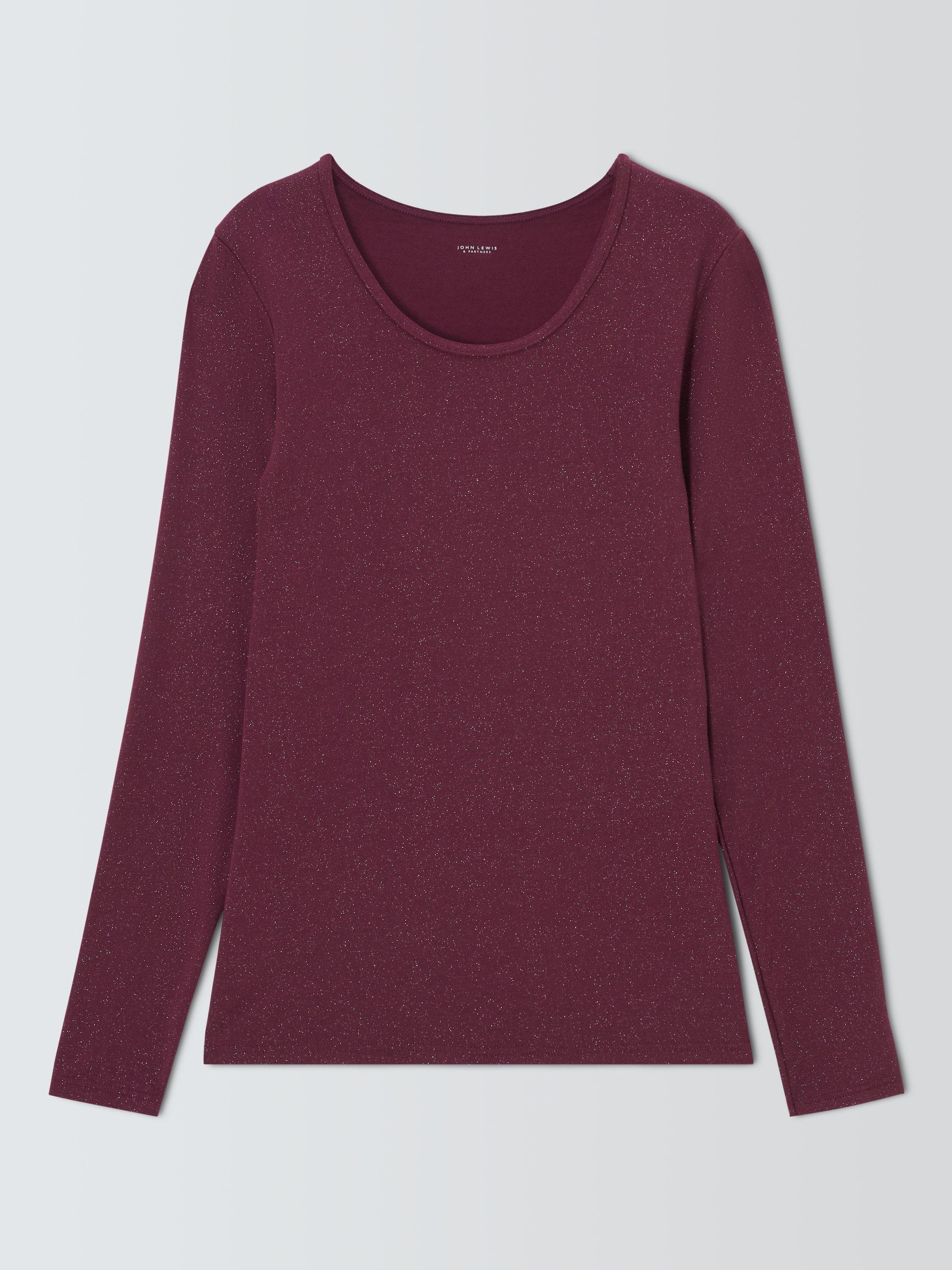 Product image 3 of 5, which shows John Lewis Heat Generating Sparkle Long Sleeve Thermal Top, Fig, 8-10