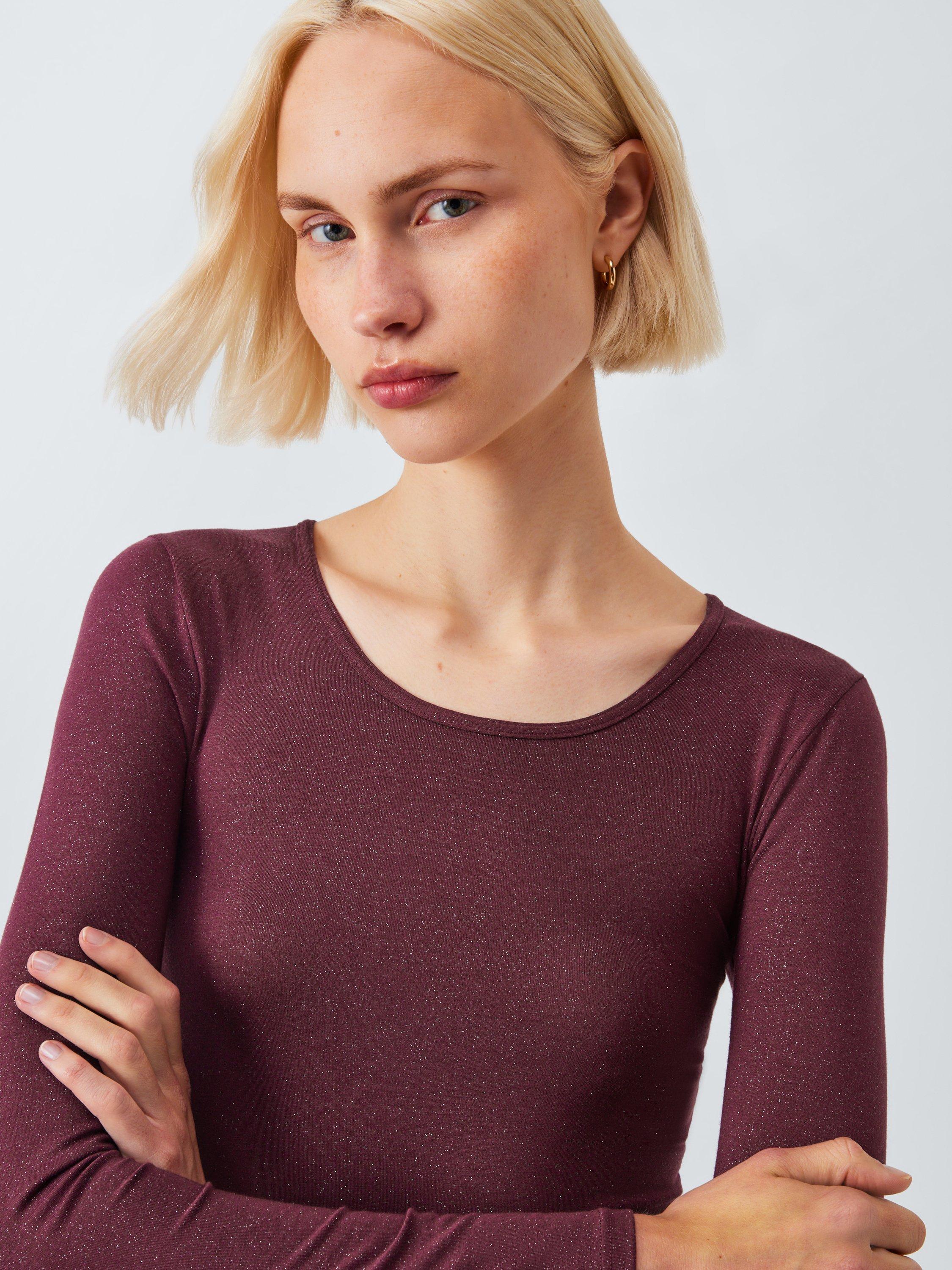 Product image 4 of 5, which shows John Lewis Heat Generating Sparkle Long Sleeve Thermal Top, Fig, 8-10
