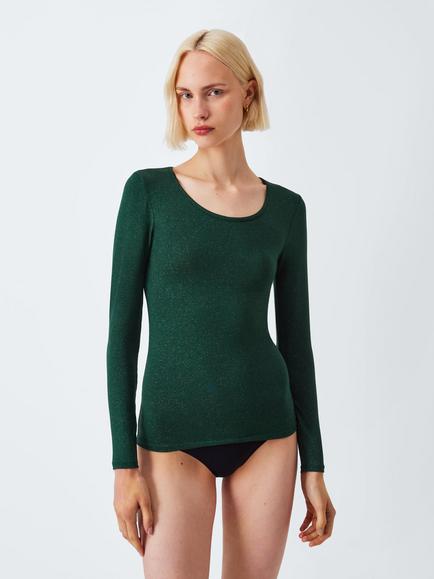 John Lewis Heat Generating Sparkle Long Sleeve Thermal Top, Green