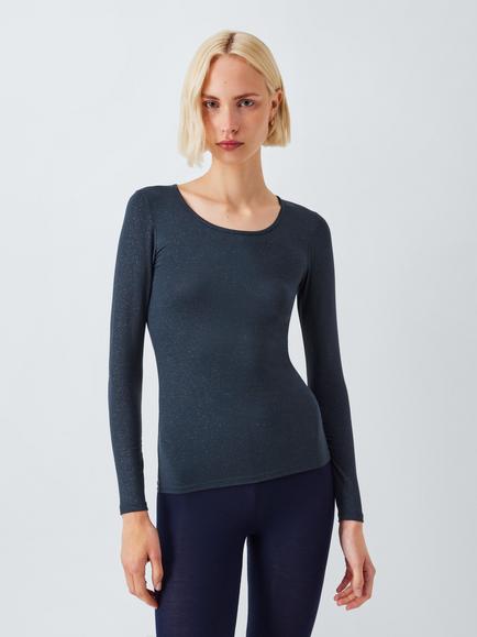 John Lewis Heat Generating Sparkle Long Sleeve Thermal Top, Dark Sapphire