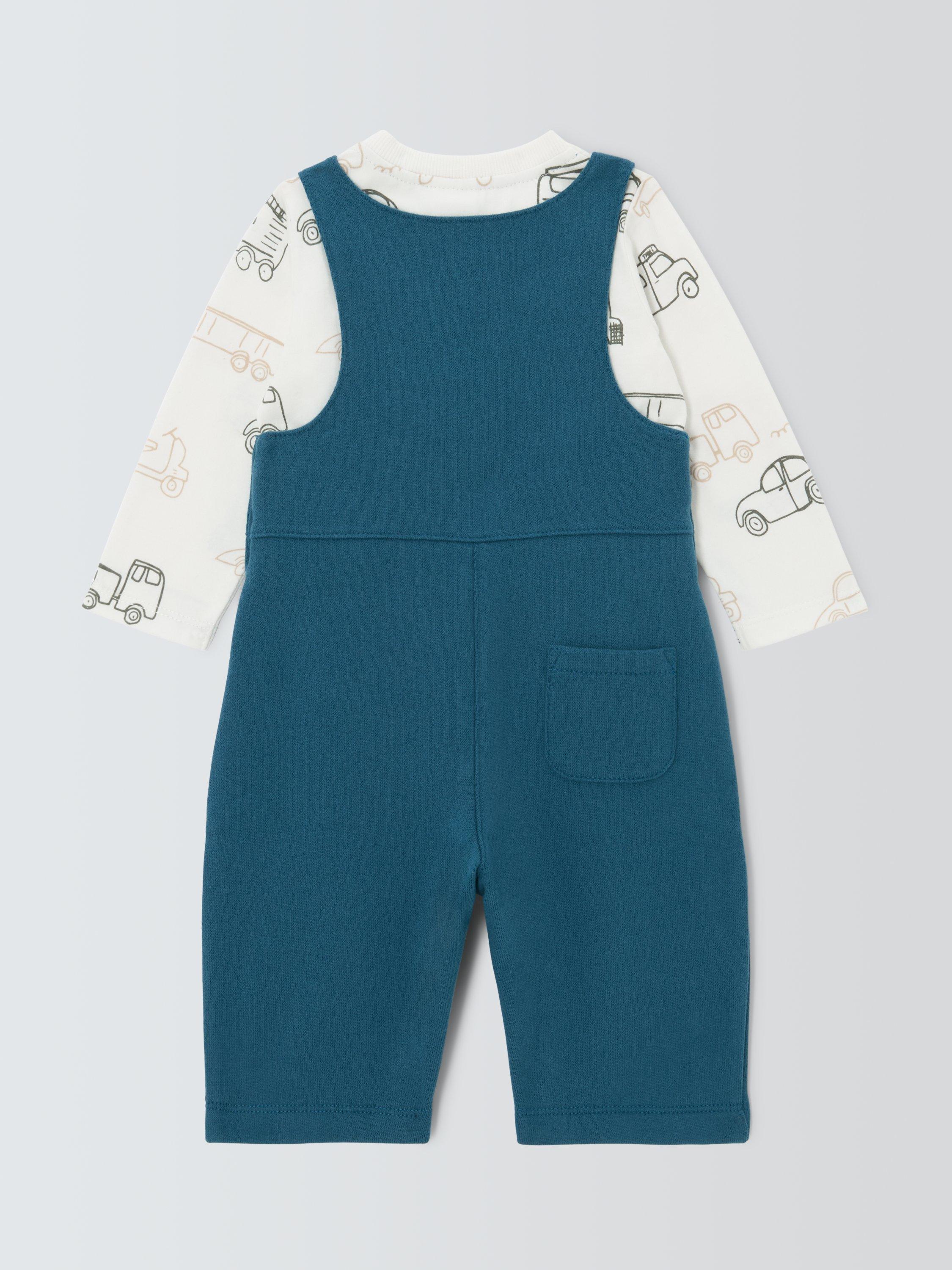 Product image 2 of 3, which shows John Lewis Baby Cotton T-Shirt & Dungarees Set, Blue, 0-3 months