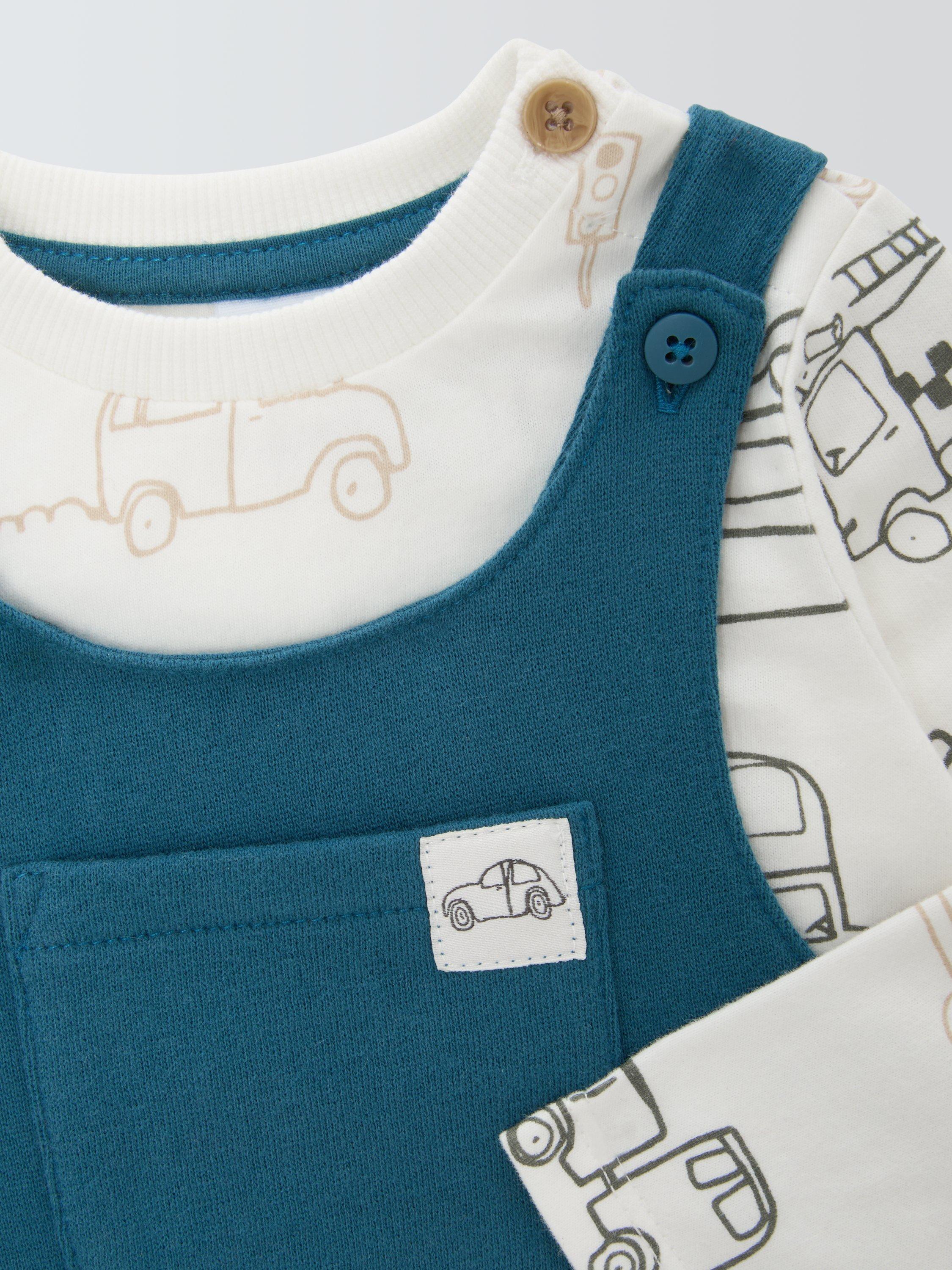 Product image 3 of 3, which shows John Lewis Baby Cotton T-Shirt & Dungarees Set, Blue, 0-3 months
