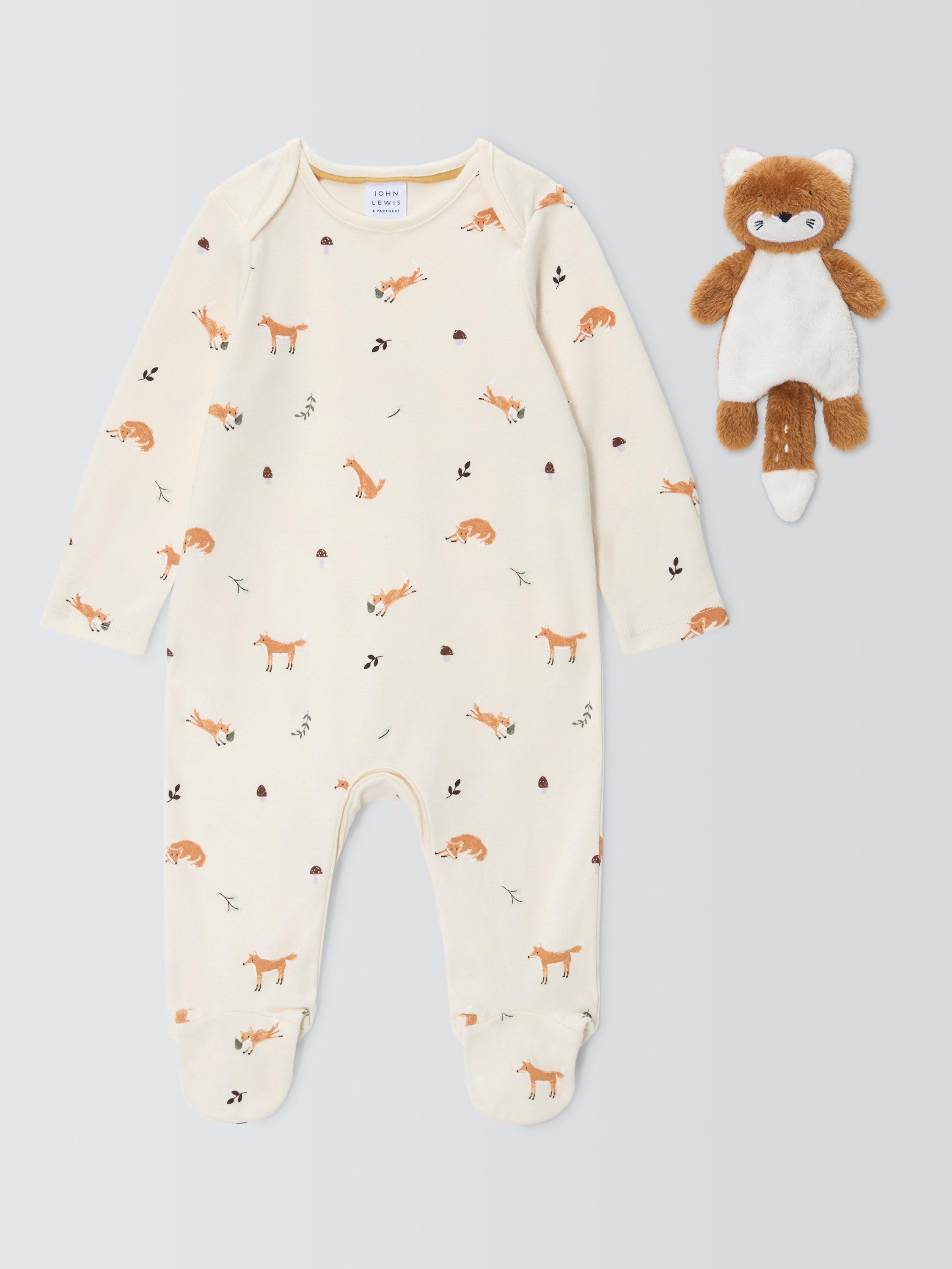 Product image 1 of 3, which shows John Lewis Baby Fox Comforter Toy & Sleepsuit Set, White, 3-6 months