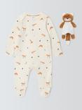John Lewis Baby Fox Comforter Toy & Sleepsuit Set, White