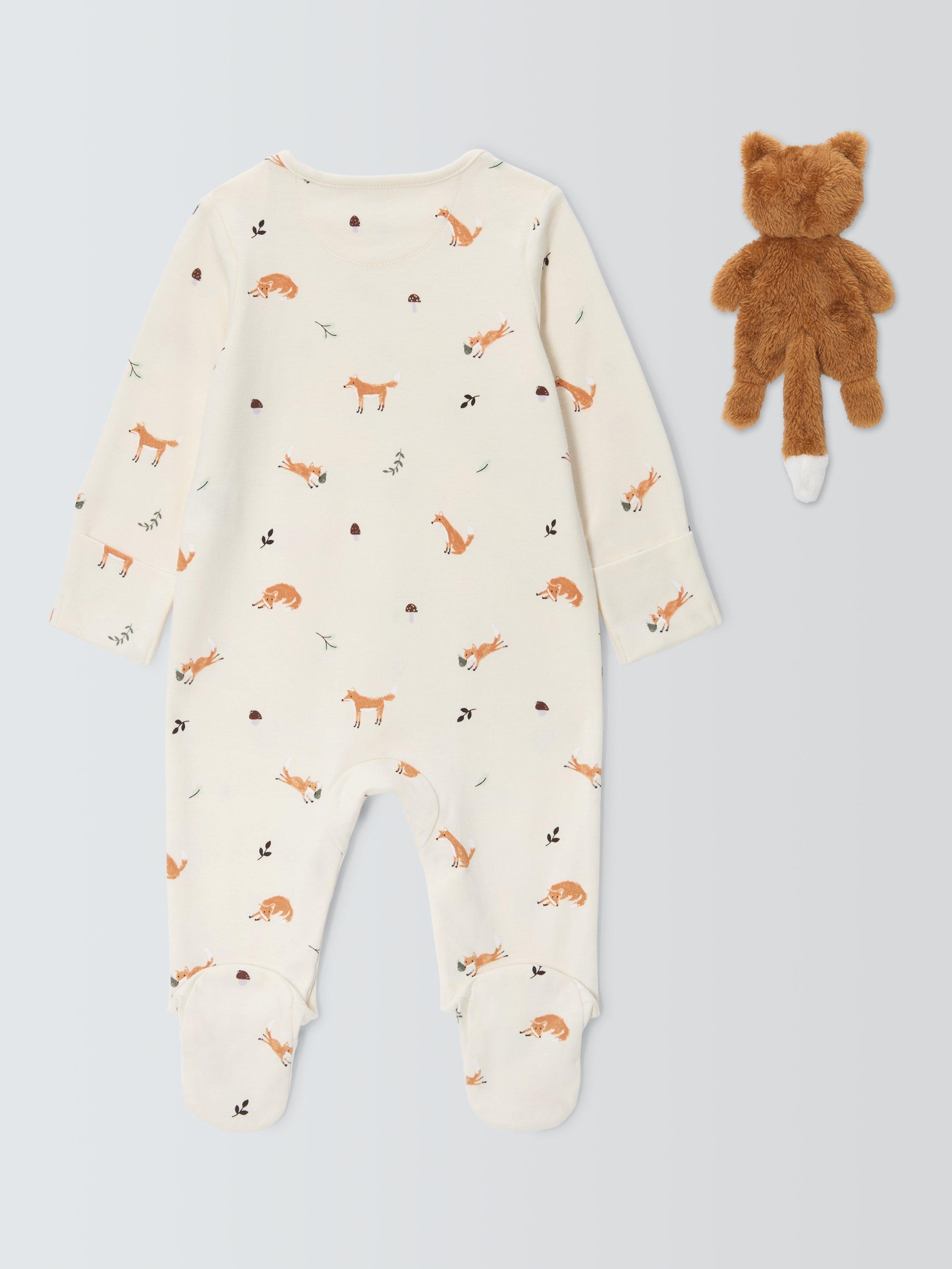 Product image 2 of 3, which shows John Lewis Baby Fox Comforter Toy & Sleepsuit Set, White, 3-6 months