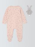 John Lewis Baby Bunny Comforter Toy & Sleepsuit Set, Pink