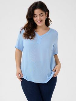 KAFFE Curve Ami V-Neck T-Shirt, Soft Chambray, Soft Chambray