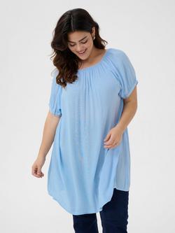 KAFFE Curve Ami Short Sleeve Tunic, Mid Blue