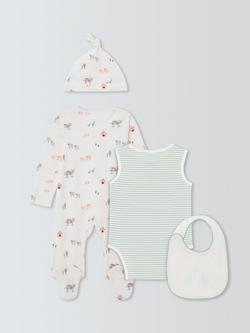 John Lewis Farmyard Home From Hospital Sleepsuit, Bodysuit, Bib and Hat Set, Multi - view 2, Multi