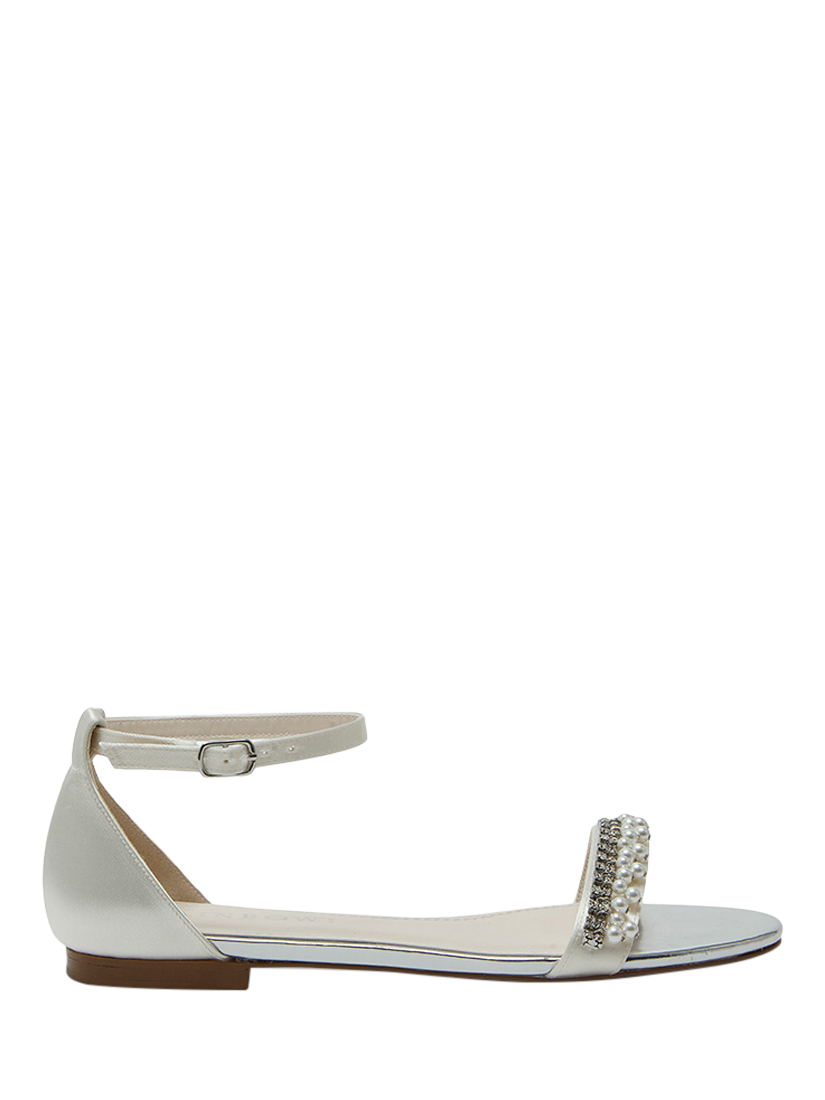 Product image 1 of 4, which shows Rainbow Club Amyla Flat Pearl Detail Bridal Sandals, Ivory, 3S