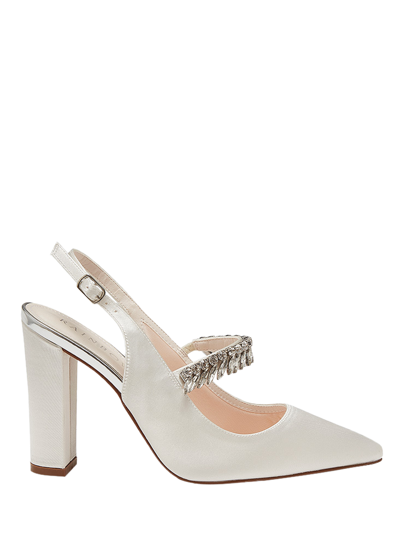 Product image 1 of 4, which shows Rainbow Club Freya Wide Fit Sparkly Slingbacks, Ivory, 3S