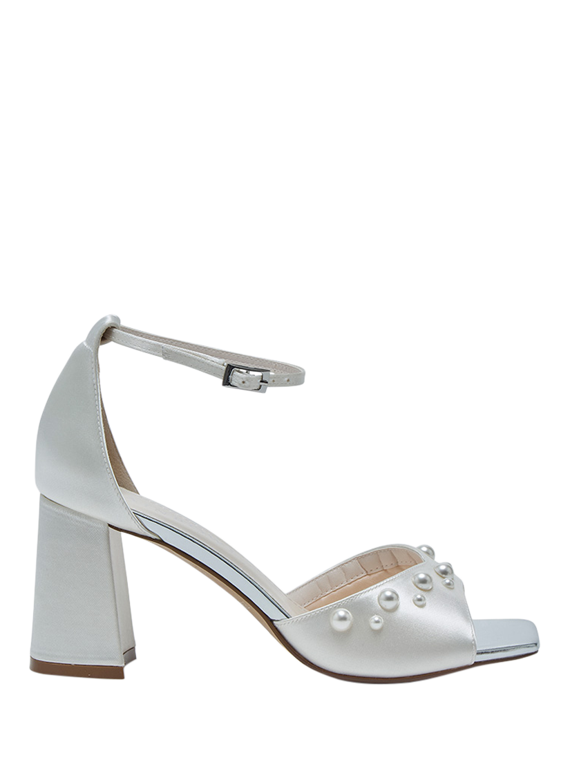 Product image 1 of 4, which shows Rainbow Club Maya Mid Pearl Detail Bridal Sandals, Ivory, 3S