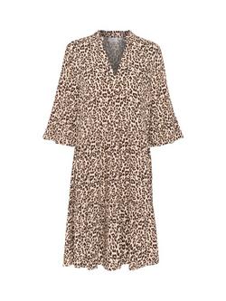 Saint Tropez Eda Leopard Tiered Midi Dress, Creme/Multi, Creme/Multi