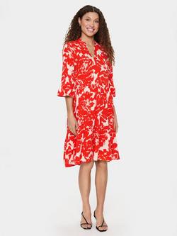 Saint Tropez Eda Abstract Tiered Knee Length Dress, Red/Multi