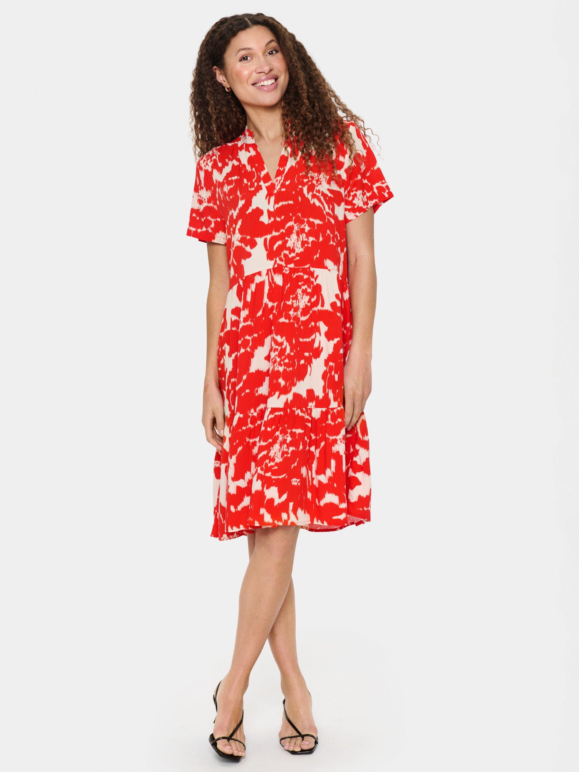 Product image 1 of 6, which shows Saint Tropez Eda Floral A-Line Knee Length Dress, Red/Multi, XS
