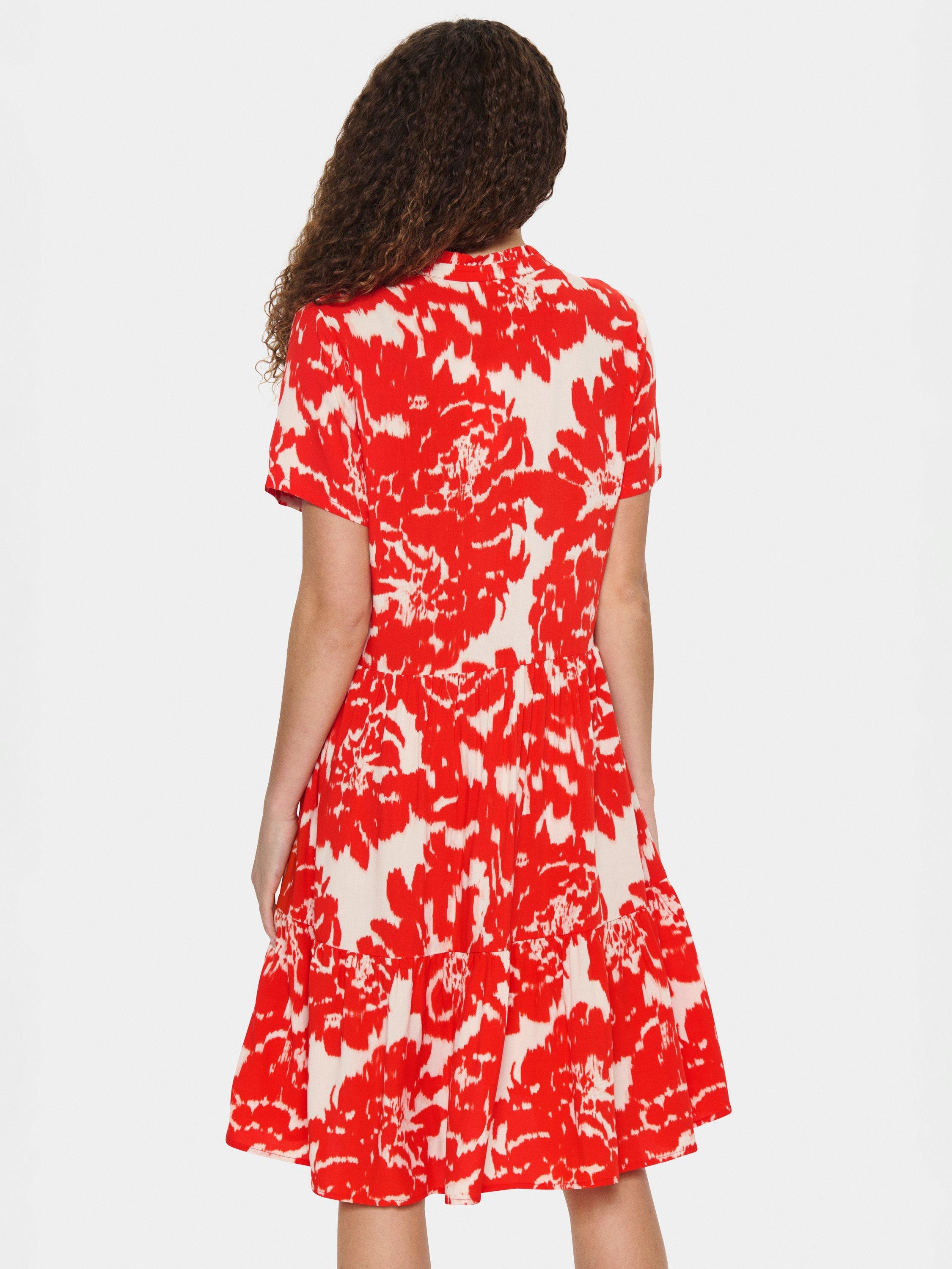 Product image 2 of 6, which shows Saint Tropez Eda Floral A-Line Knee Length Dress, Red/Multi, XS