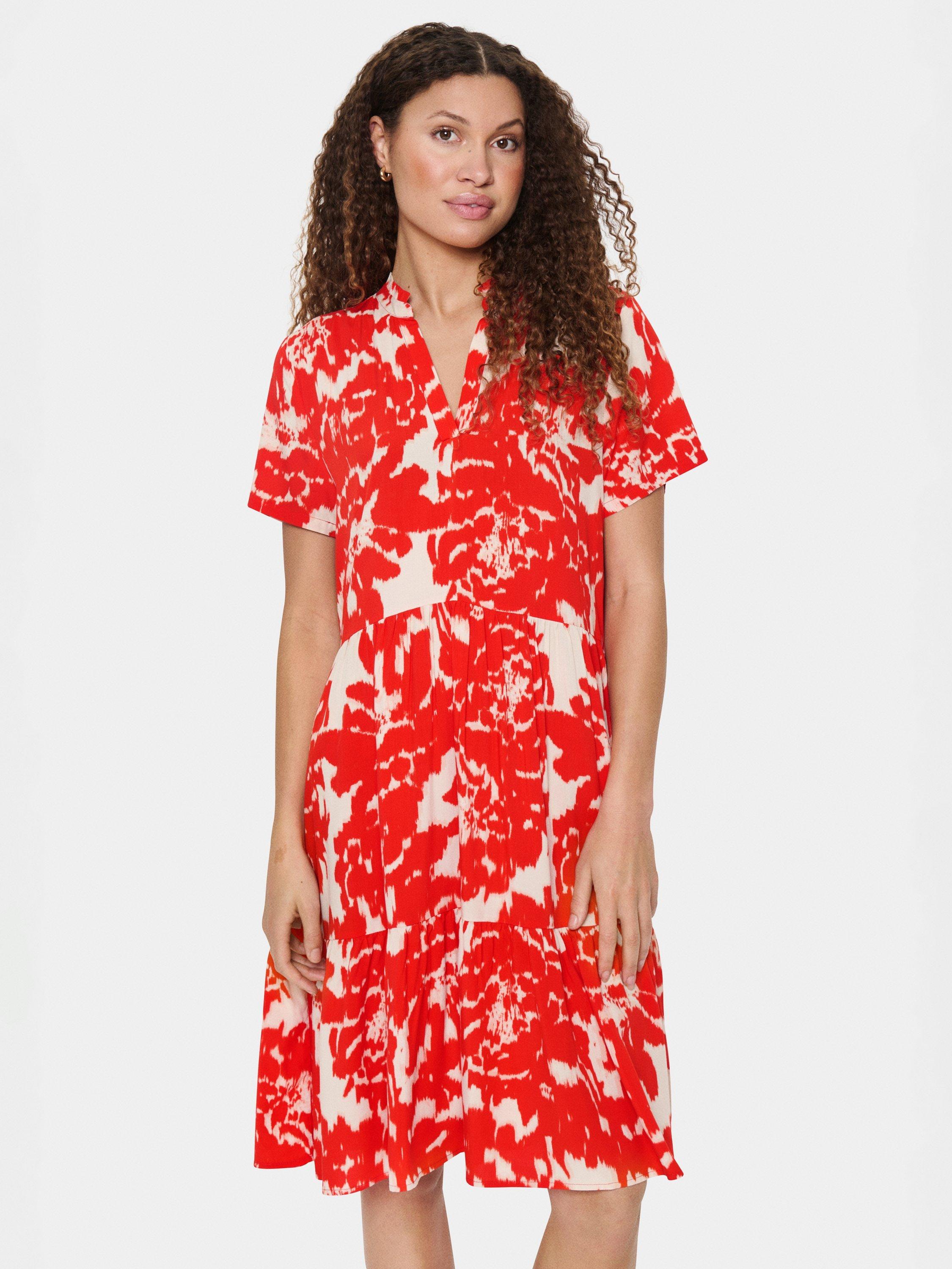 Product image 3 of 6, which shows Saint Tropez Eda Floral A-Line Knee Length Dress, Red/Multi, XS