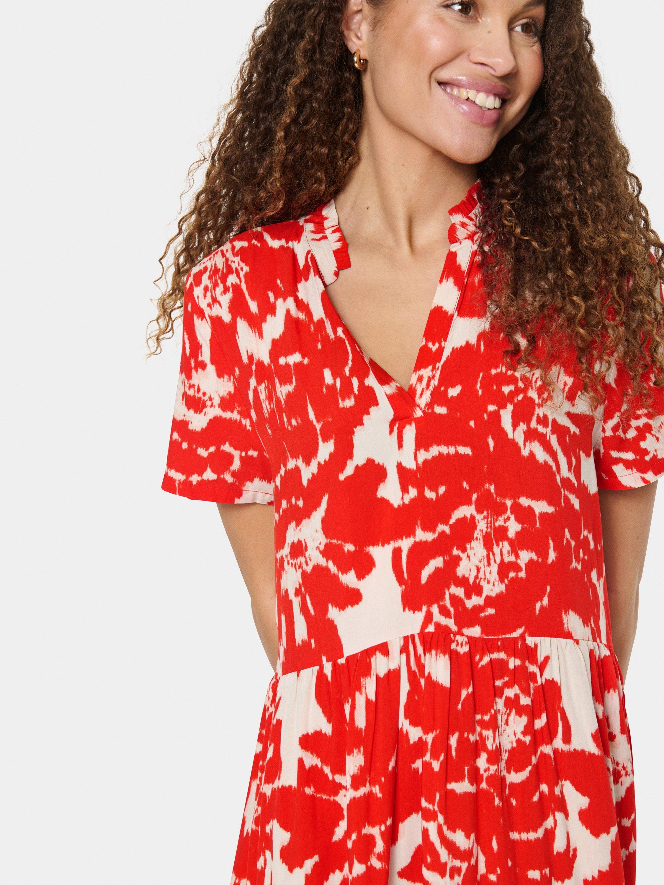 Product image 4 of 6, which shows Saint Tropez Eda Floral A-Line Knee Length Dress, Red/Multi, XS