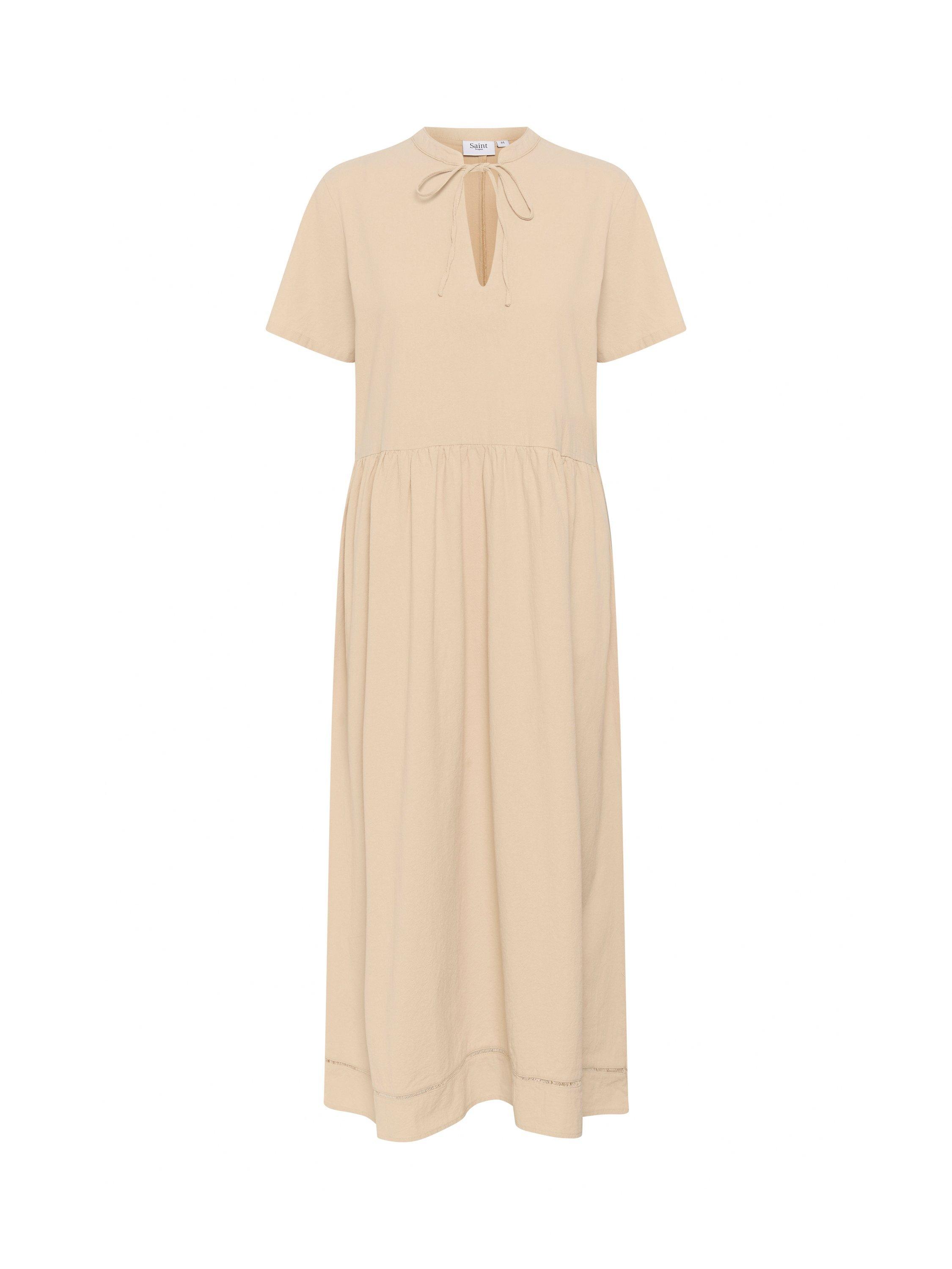 Product image 1 of 2, which shows Saint Tropez Kalinda Cotton Tie Neck A-Line Midi Dress, Irish Cream, S