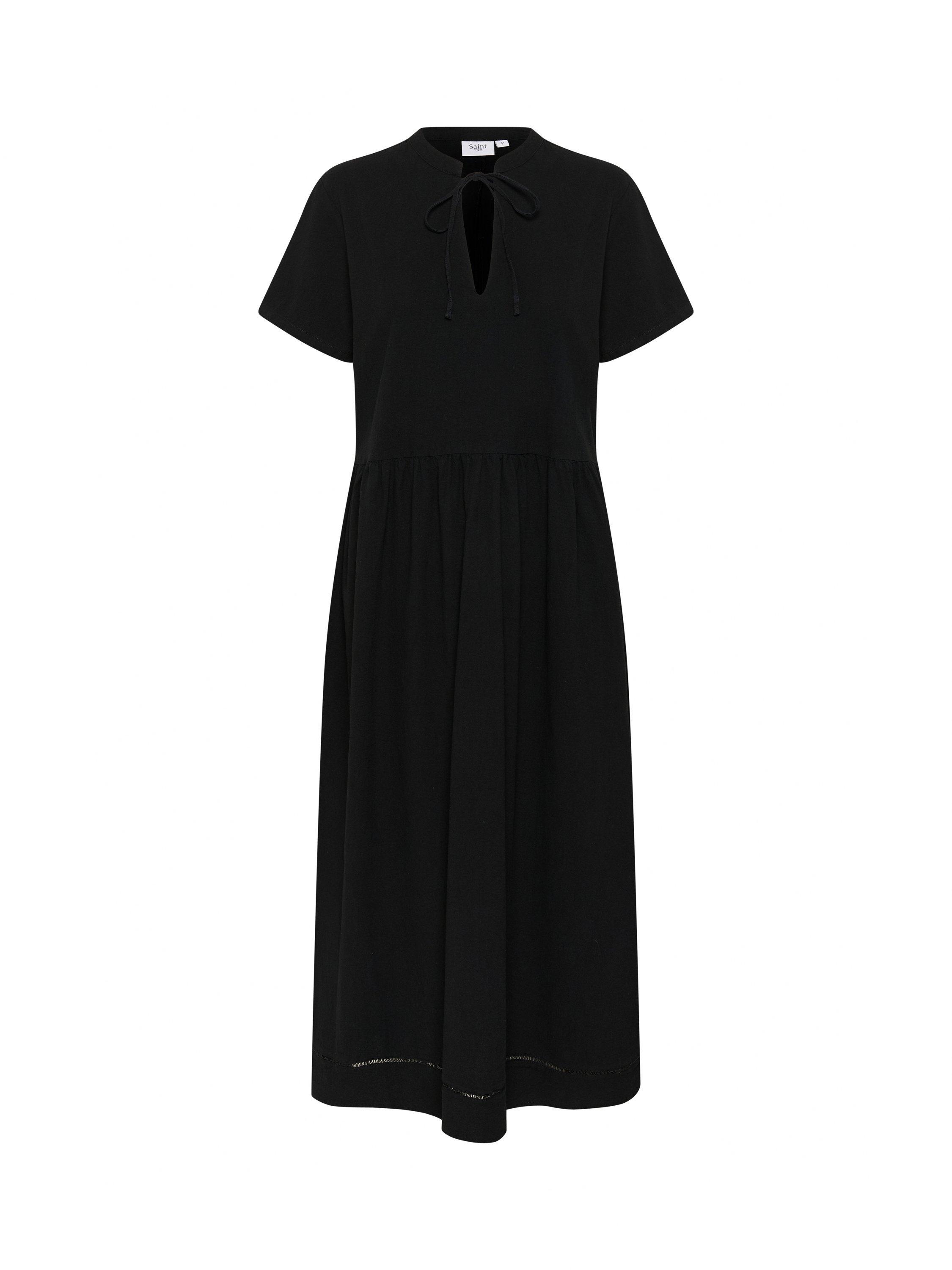 Product image 3 of 4, which shows Saint Tropez Kalinda Cotton Tie Neck A-Line Midi Dress, Black, XS