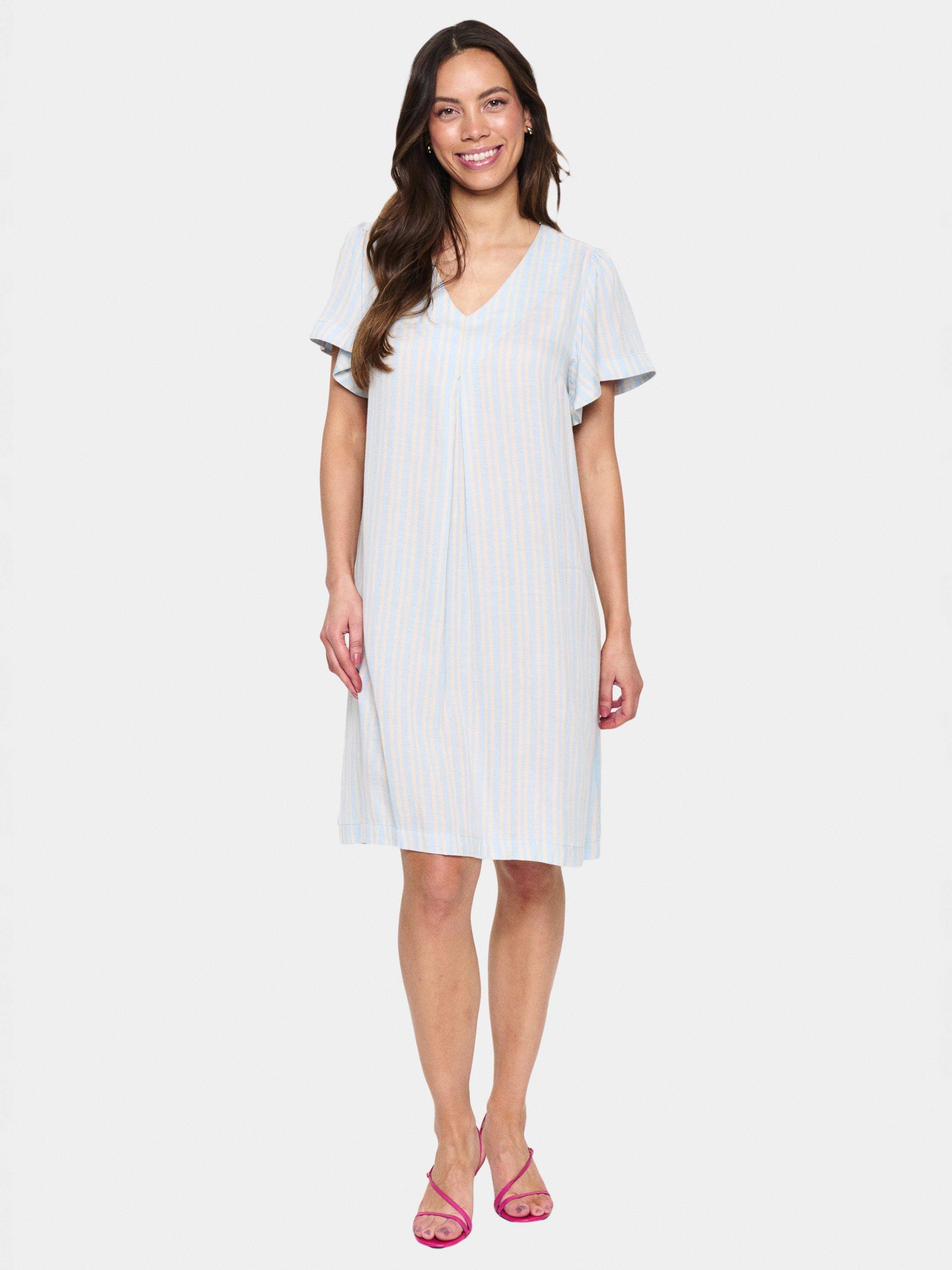 Product image 1 of 6, which shows Saint Tropez Katha Stripe V-Neck Dress, Blue Fog/Multi, XS