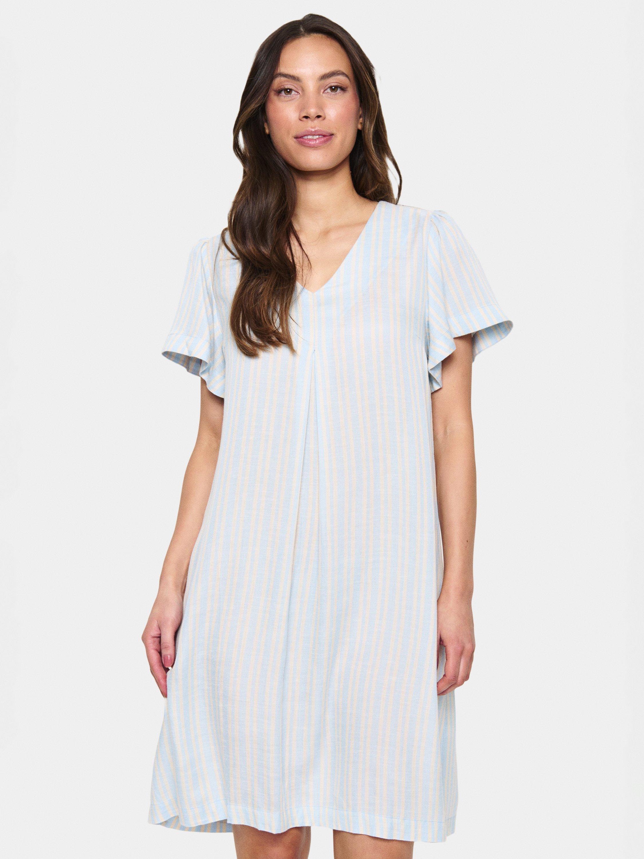 Product image 3 of 6, which shows Saint Tropez Katha Stripe V-Neck Dress, Blue Fog/Multi, XS