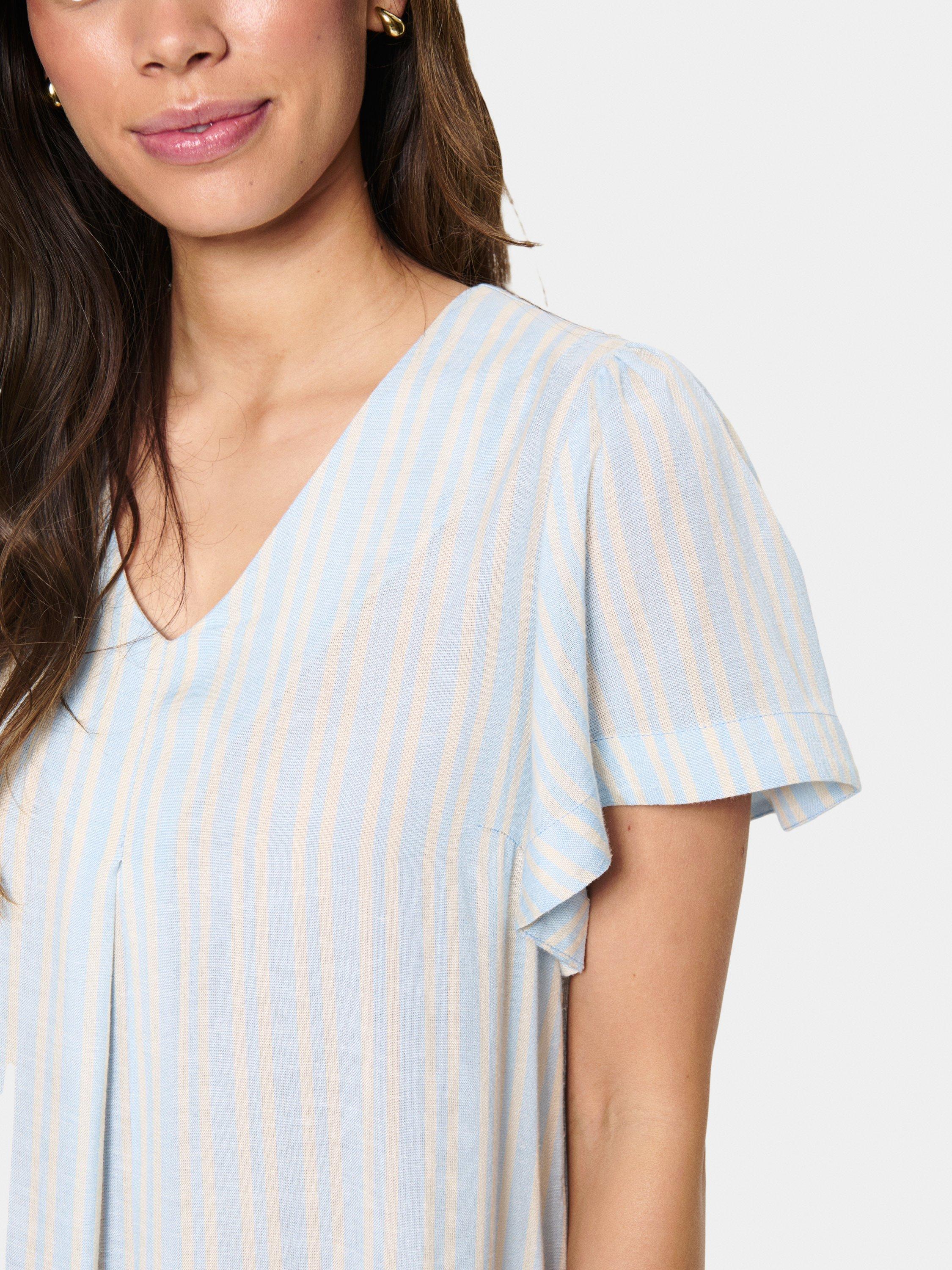 Product image 4 of 6, which shows Saint Tropez Katha Stripe V-Neck Dress, Blue Fog/Multi, XS