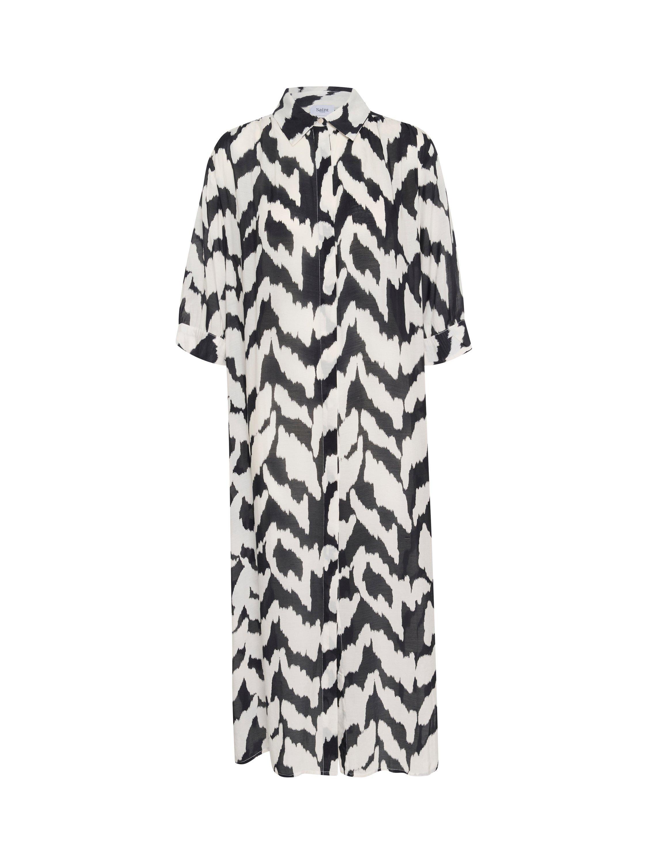 Product image 1 of 2, which shows Saint Tropez Kelsie Abstract Shirt Dress, Black/Multi, XS