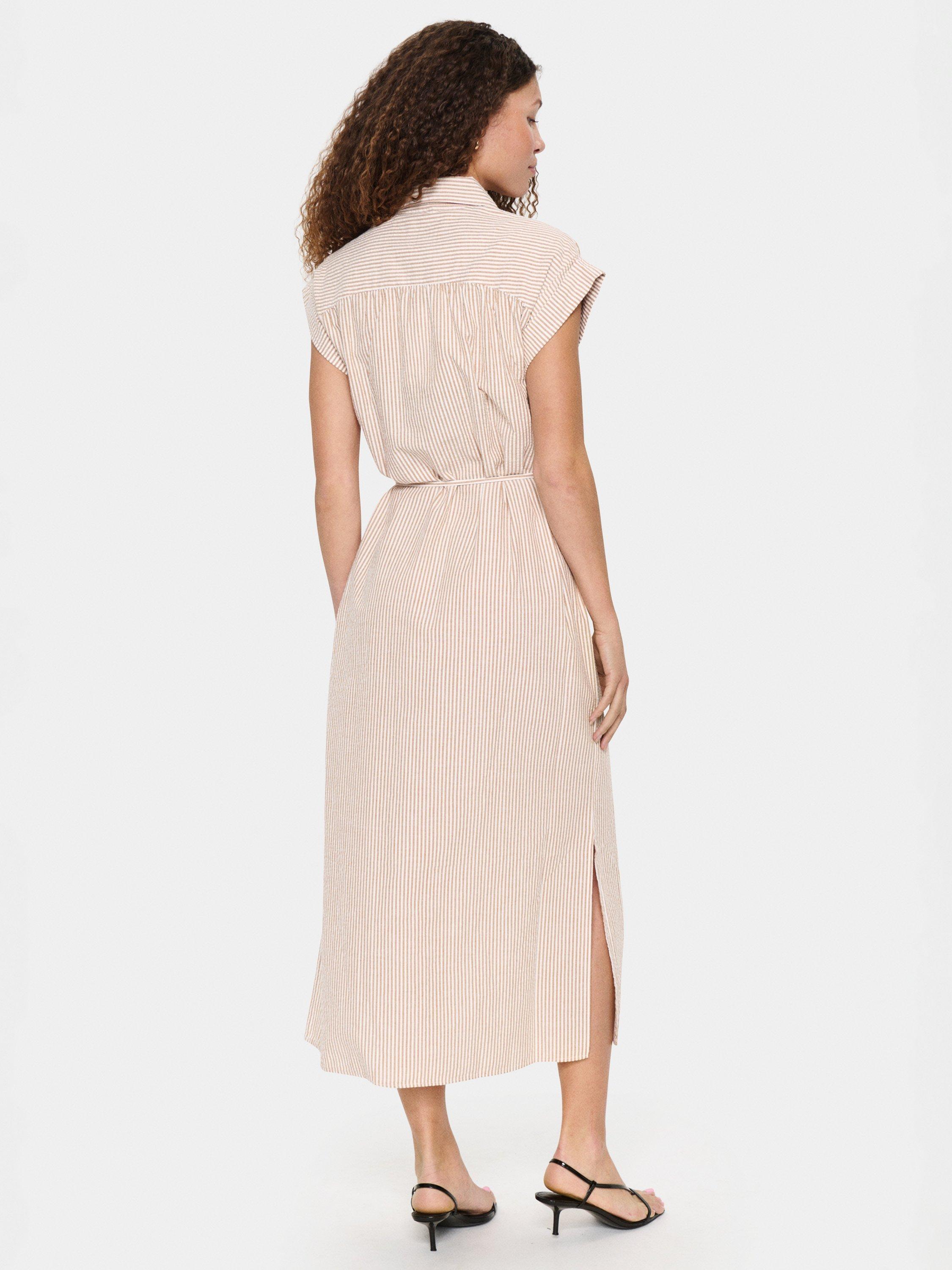 Product image 2 of 6, which shows Saint Tropez Kira Stripe Shirt Midi Dress, Brown Sugar, S