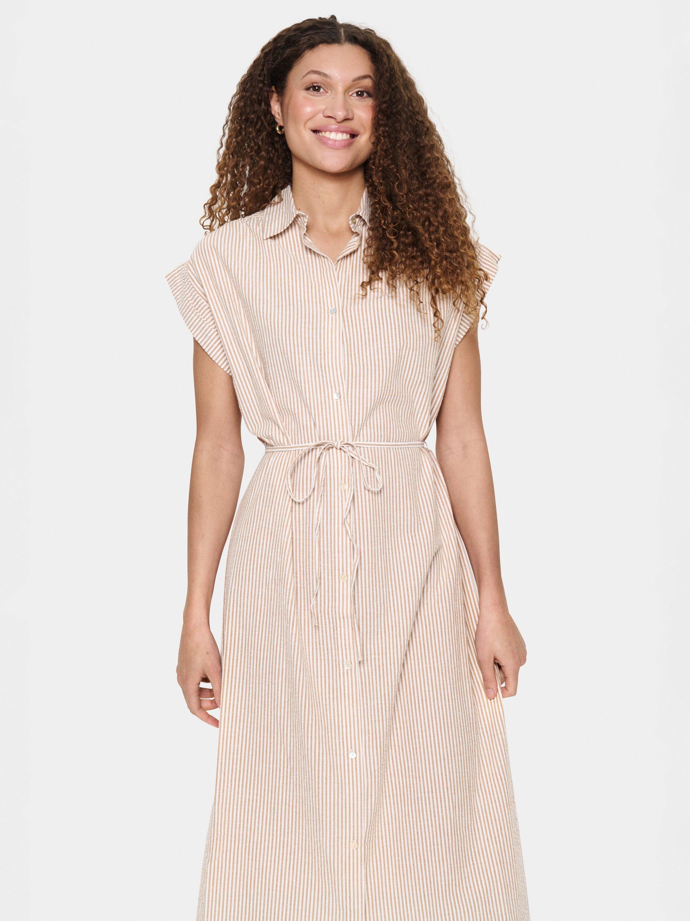 Product image 3 of 6, which shows Saint Tropez Kira Stripe Shirt Midi Dress, Brown Sugar, S
