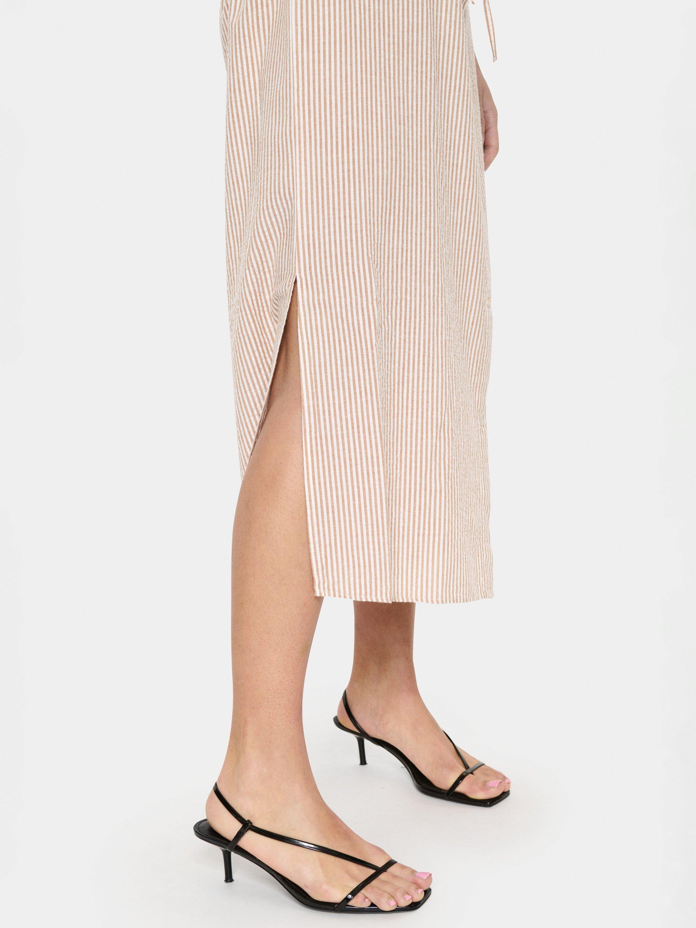 Product image 4 of 6, which shows Saint Tropez Kira Stripe Shirt Midi Dress, Brown Sugar, S