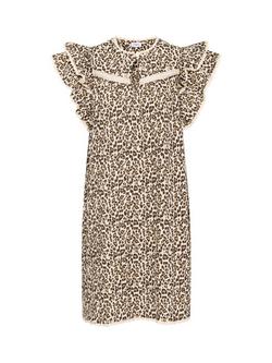 Saint Tropez Kirby Leopard Print Frill Mini Dress, Creme/Multi, Creme/Multi