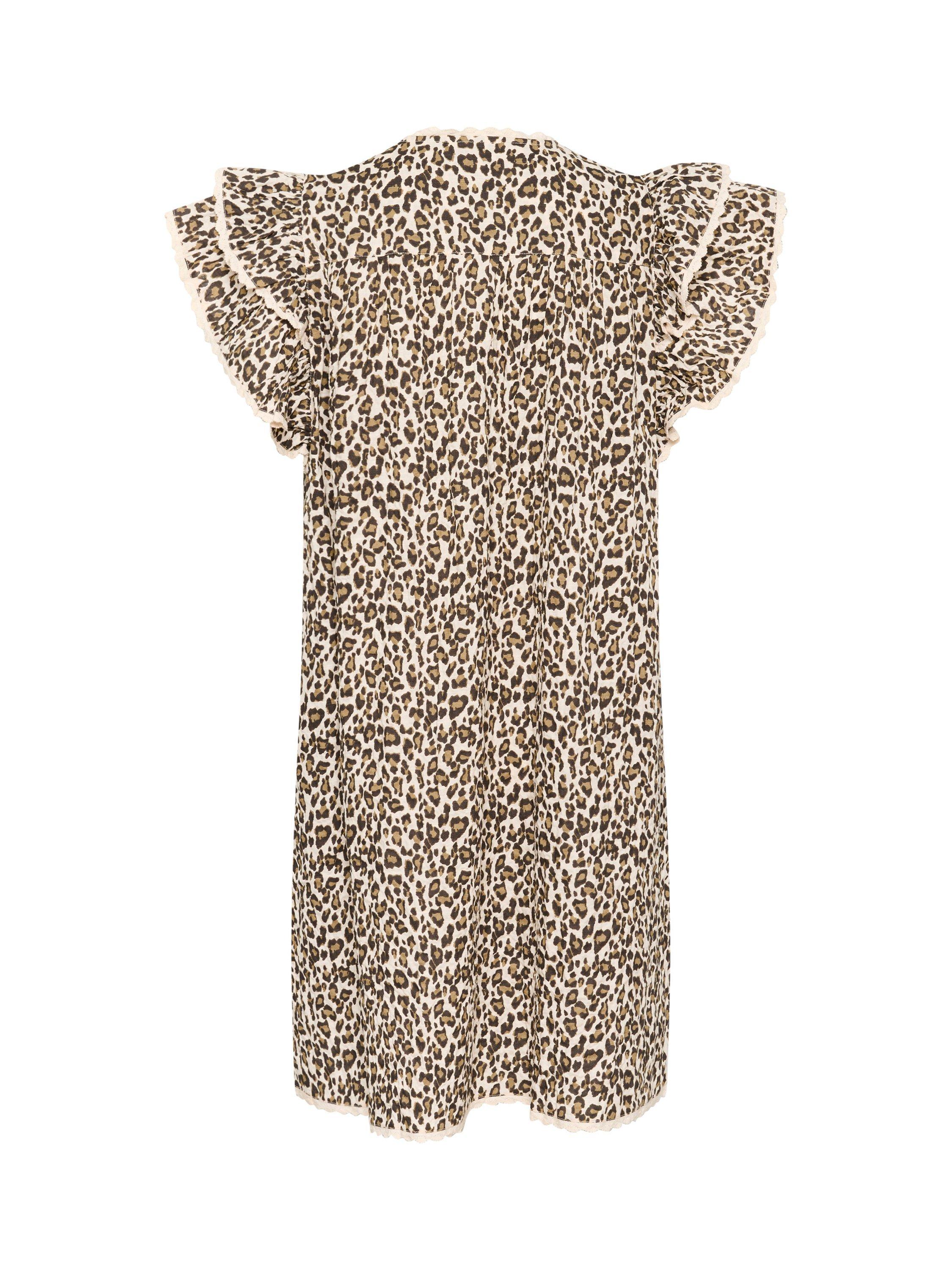 Product image 2 of 2, which shows Saint Tropez Kirby Leopard Print Frill Mini Dress, Creme/Multi, XS