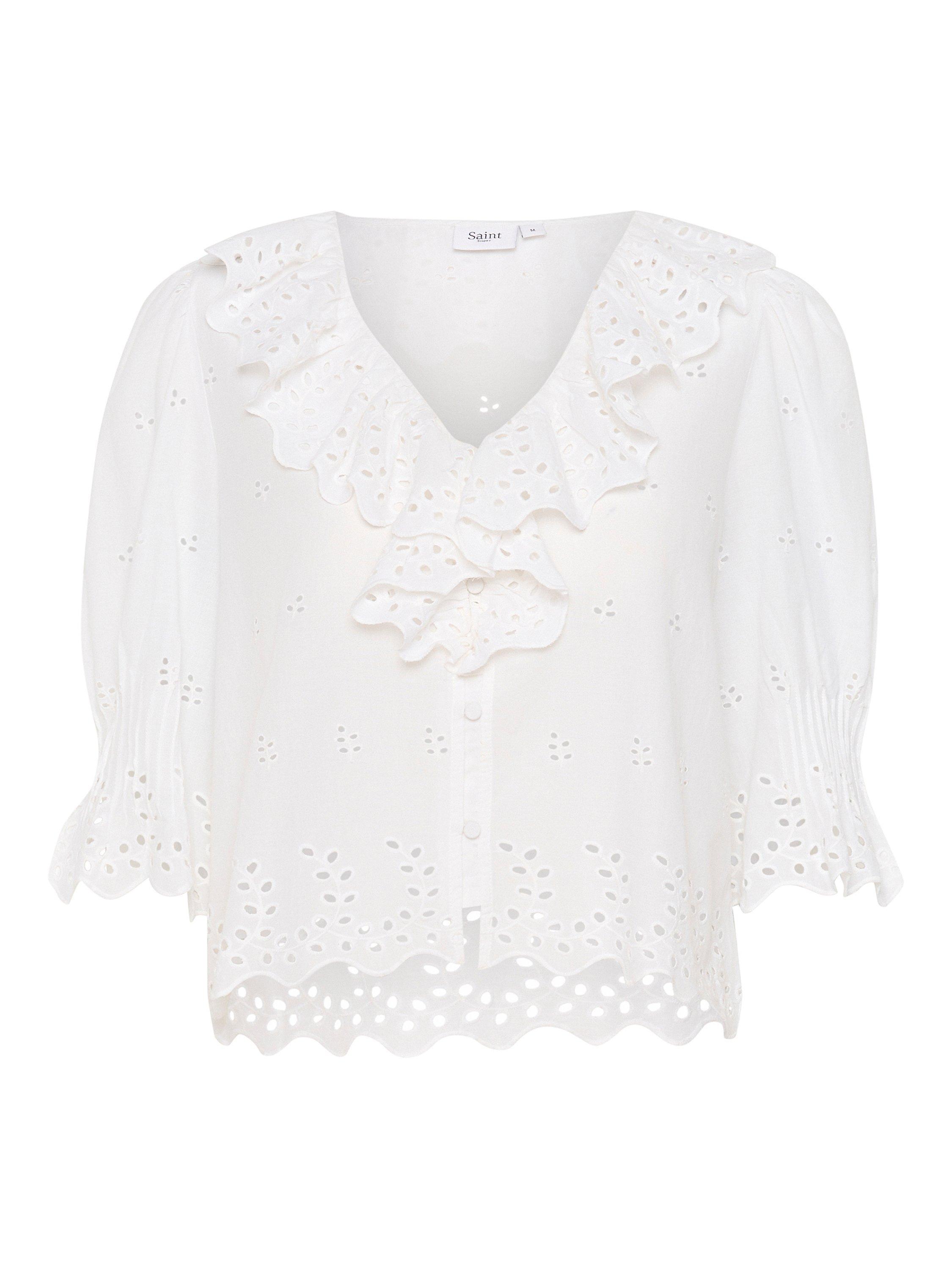 Product image 1 of 11, which shows Saint Tropez Kaita Cotton Embroidered Shirt, Bright White, XS