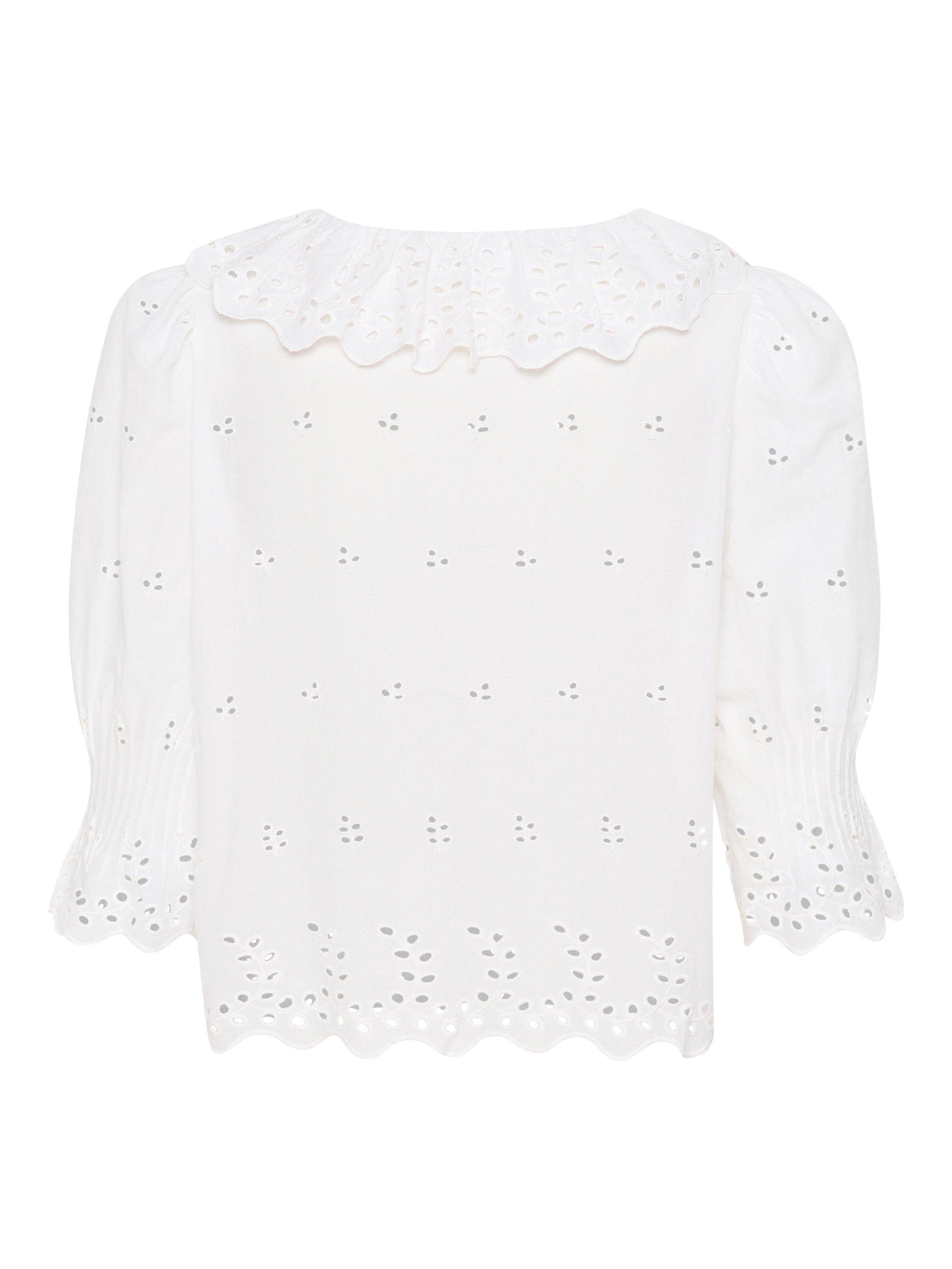 Product image 2 of 11, which shows Saint Tropez Kaita Cotton Embroidered Shirt, Bright White, XS