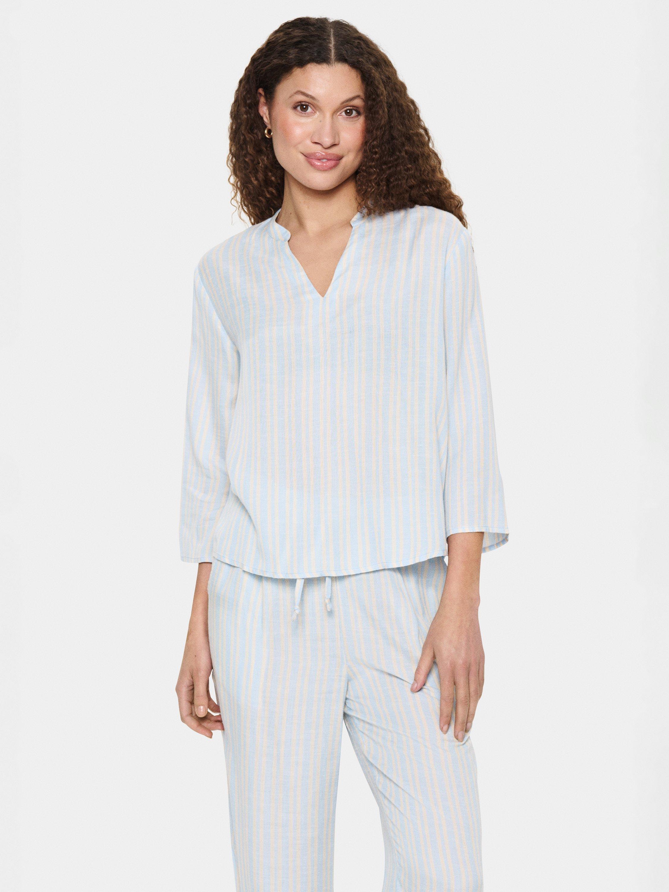 Product image 1 of 6, which shows Saint Tropez Katha Stripe Top, Blue Fog/Multi, XS