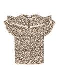 Saint Tropez Kirby Leopard Print Frill Sleeve Top, Creme/Multi