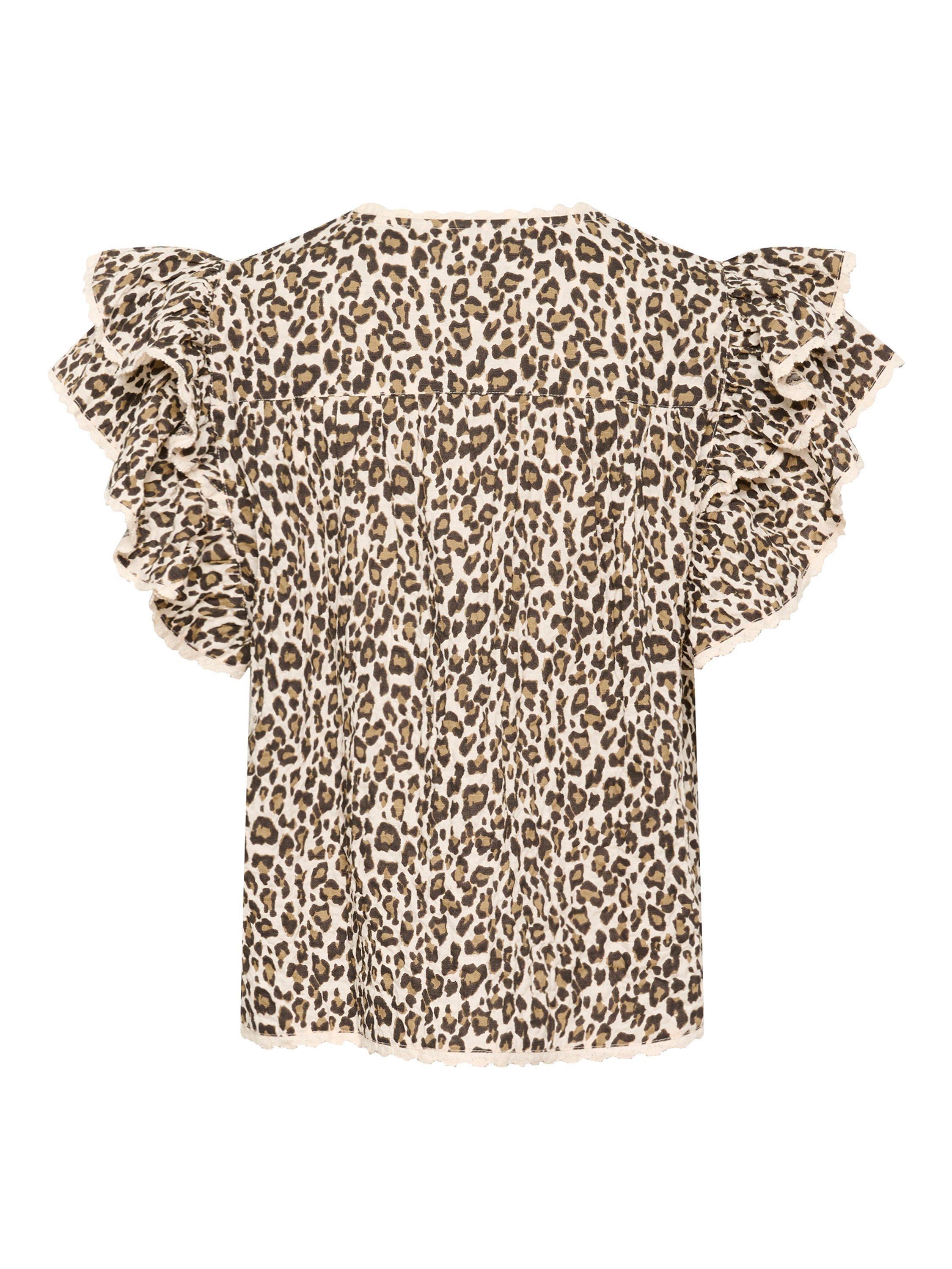 Product image 2 of 2, which shows Saint Tropez Kirby Leopard Print Frill Sleeve Top, Creme/Multi, M