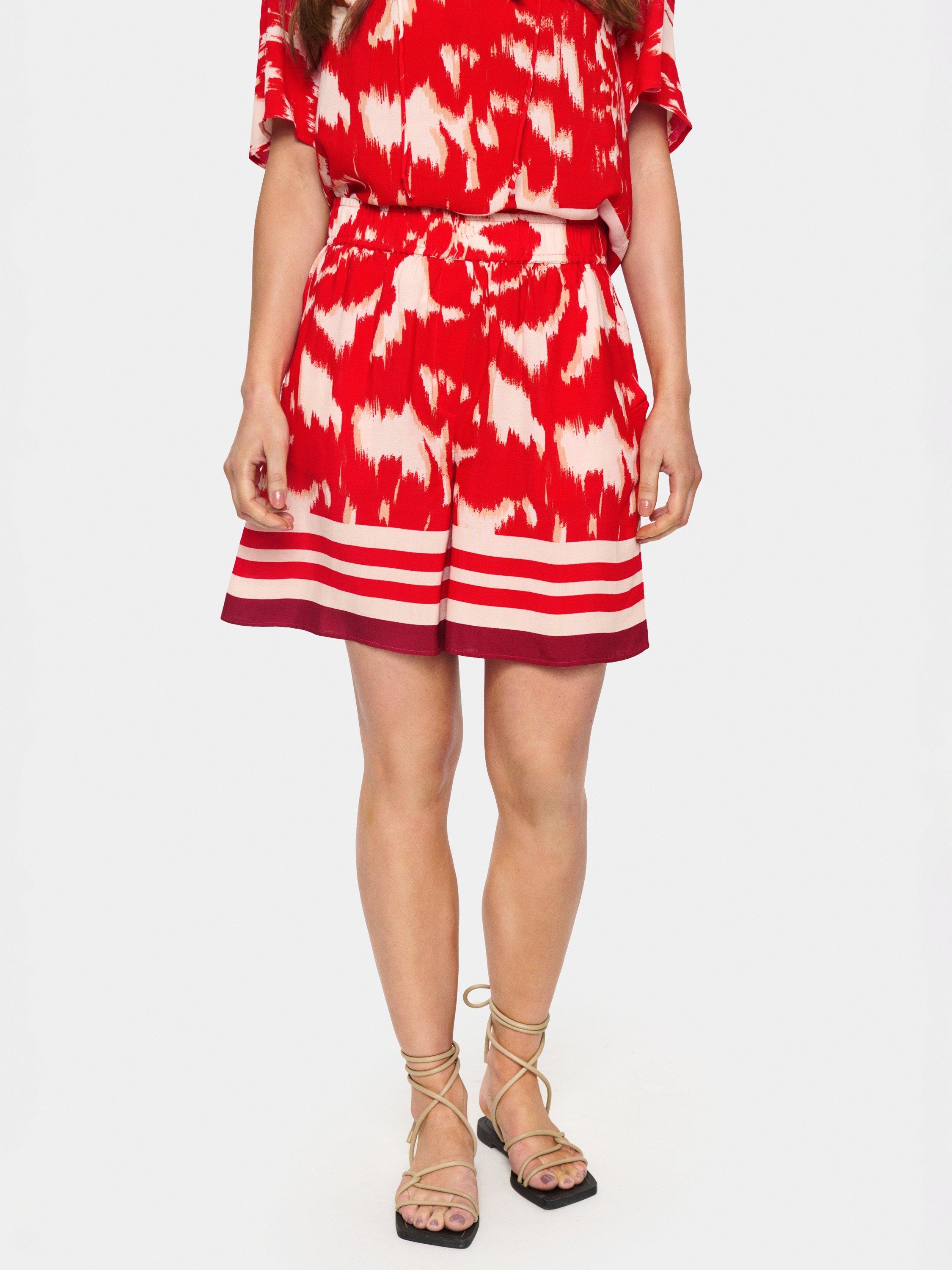 Product image 1 of 4, which shows Saint Tropez Khloe Floral High Waisted Shorts, Red/Multi, XS