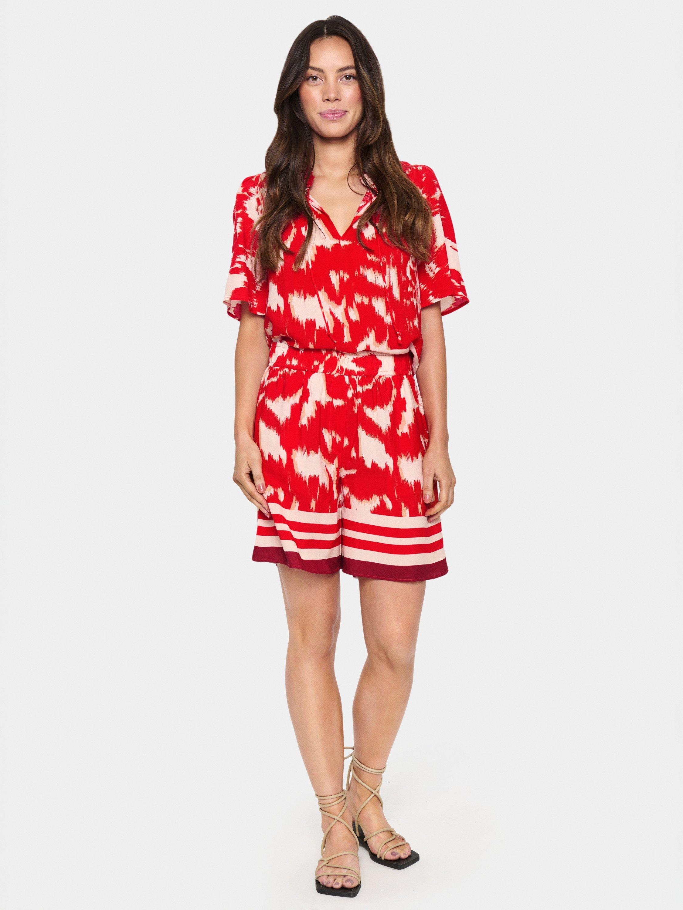 Product image 3 of 4, which shows Saint Tropez Khloe Floral High Waisted Shorts, Red/Multi, XS