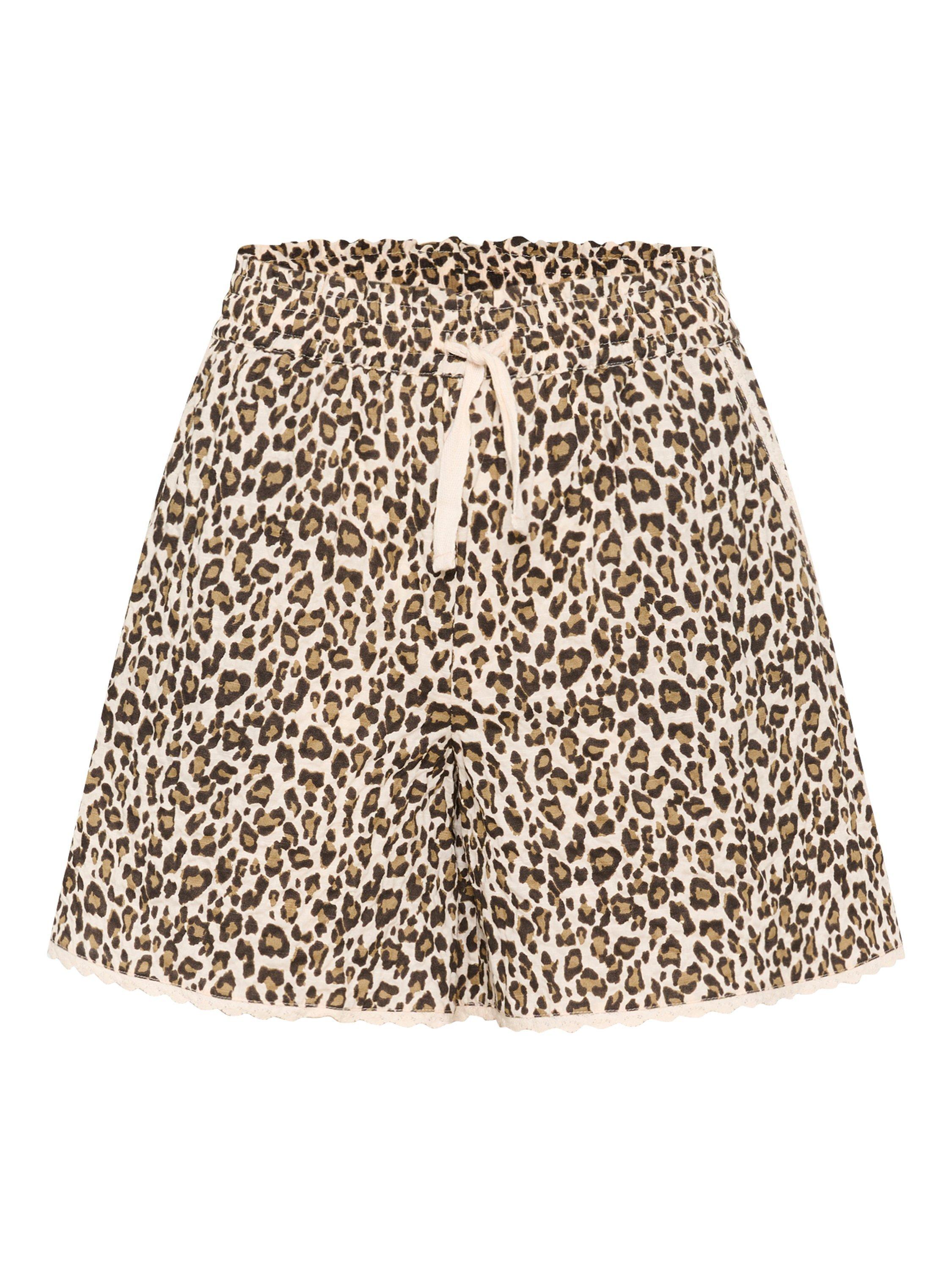 Product image 1 of 2, which shows Saint Tropez Kirby Leopard Print Drawstring Shorts, Creme/Multi, S