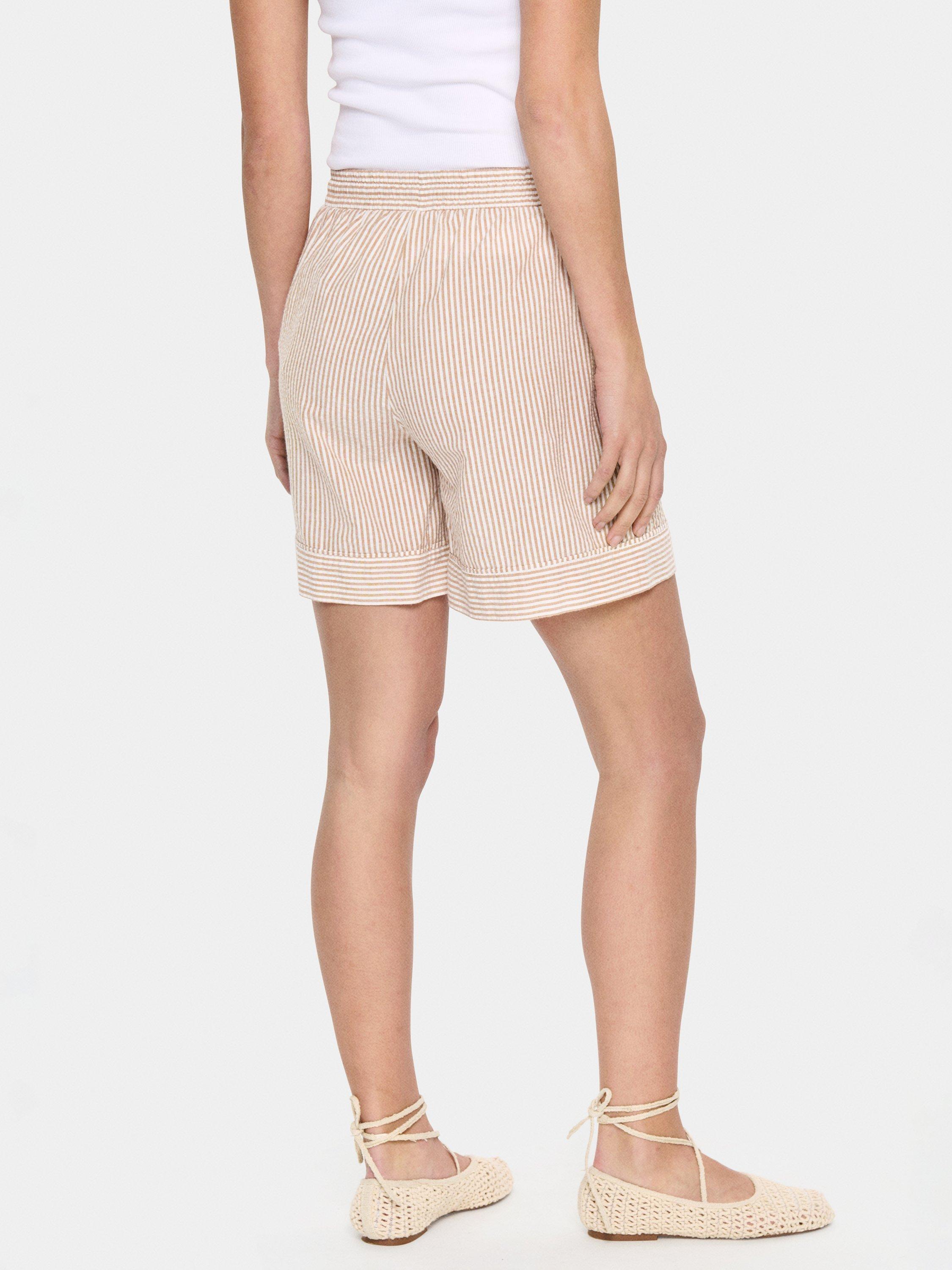 Product image 2 of 6, which shows Saint Tropez Kira Stripe Tie Waist Shorts, Brown Sugar, XS