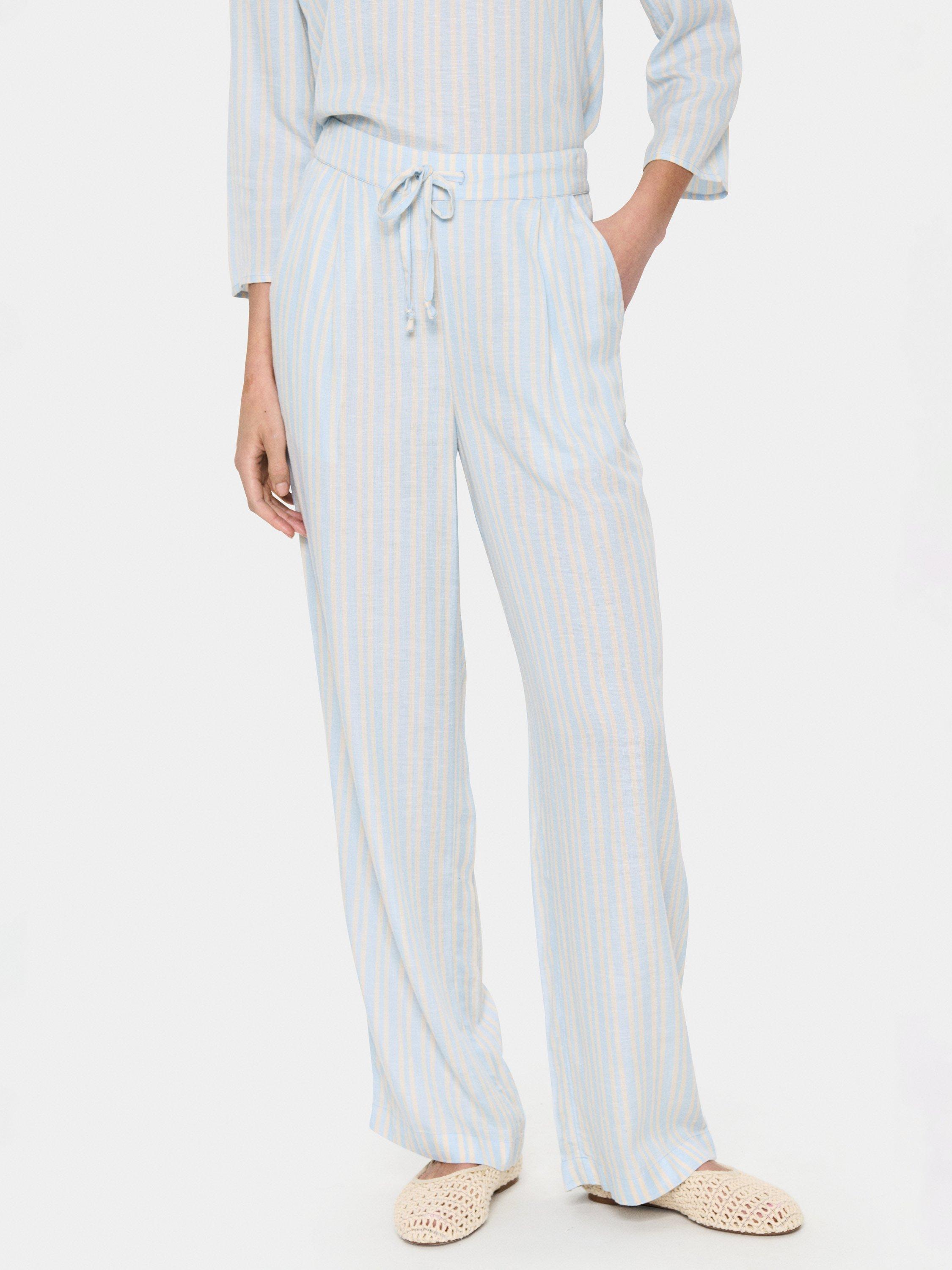 Product image 1 of 6, which shows Saint Tropez Katha Stripe Straight Trousers, Blue Fog/Multi, XS