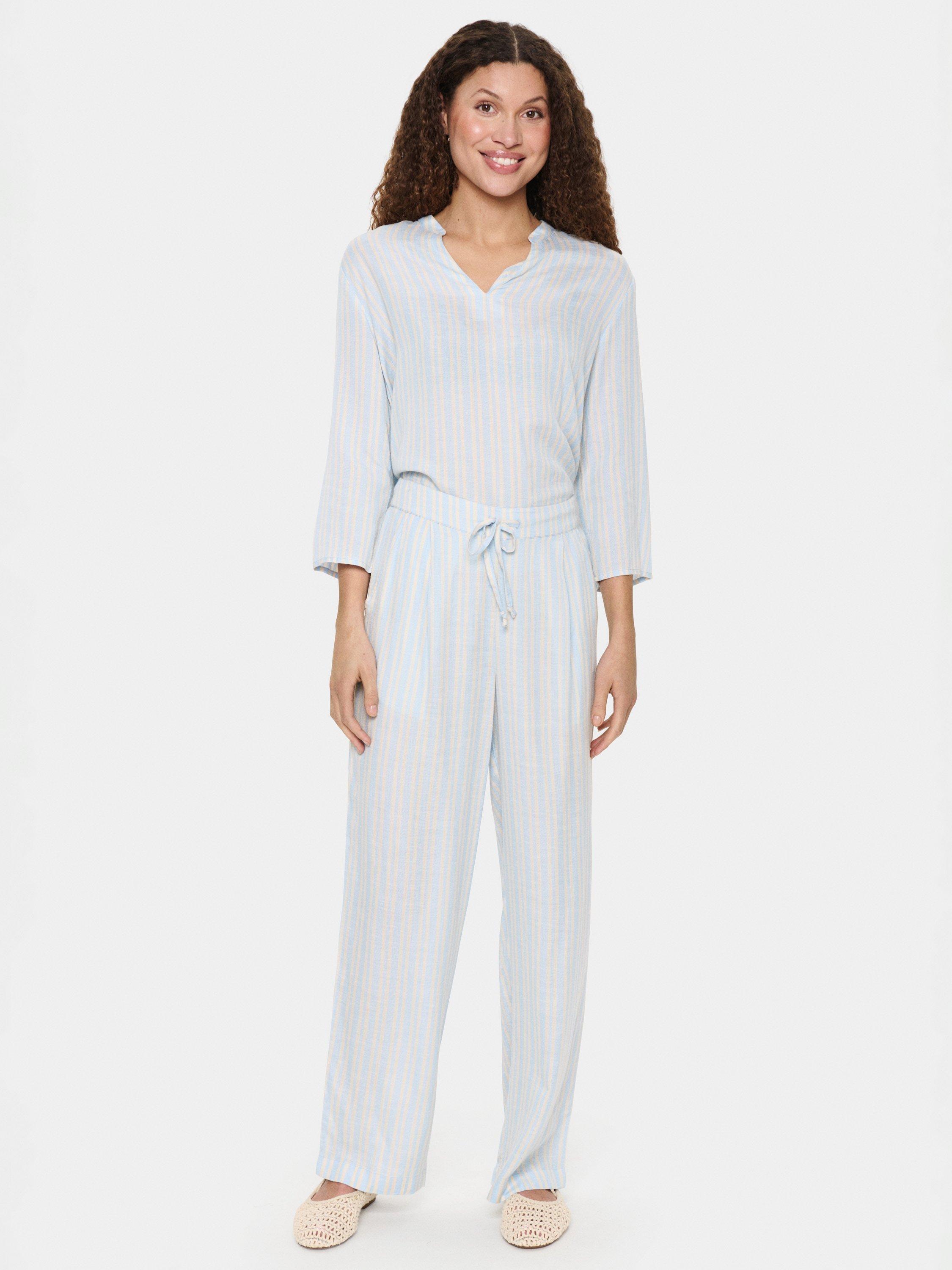 Product image 3 of 6, which shows Saint Tropez Katha Stripe Straight Trousers, Blue Fog/Multi, XS