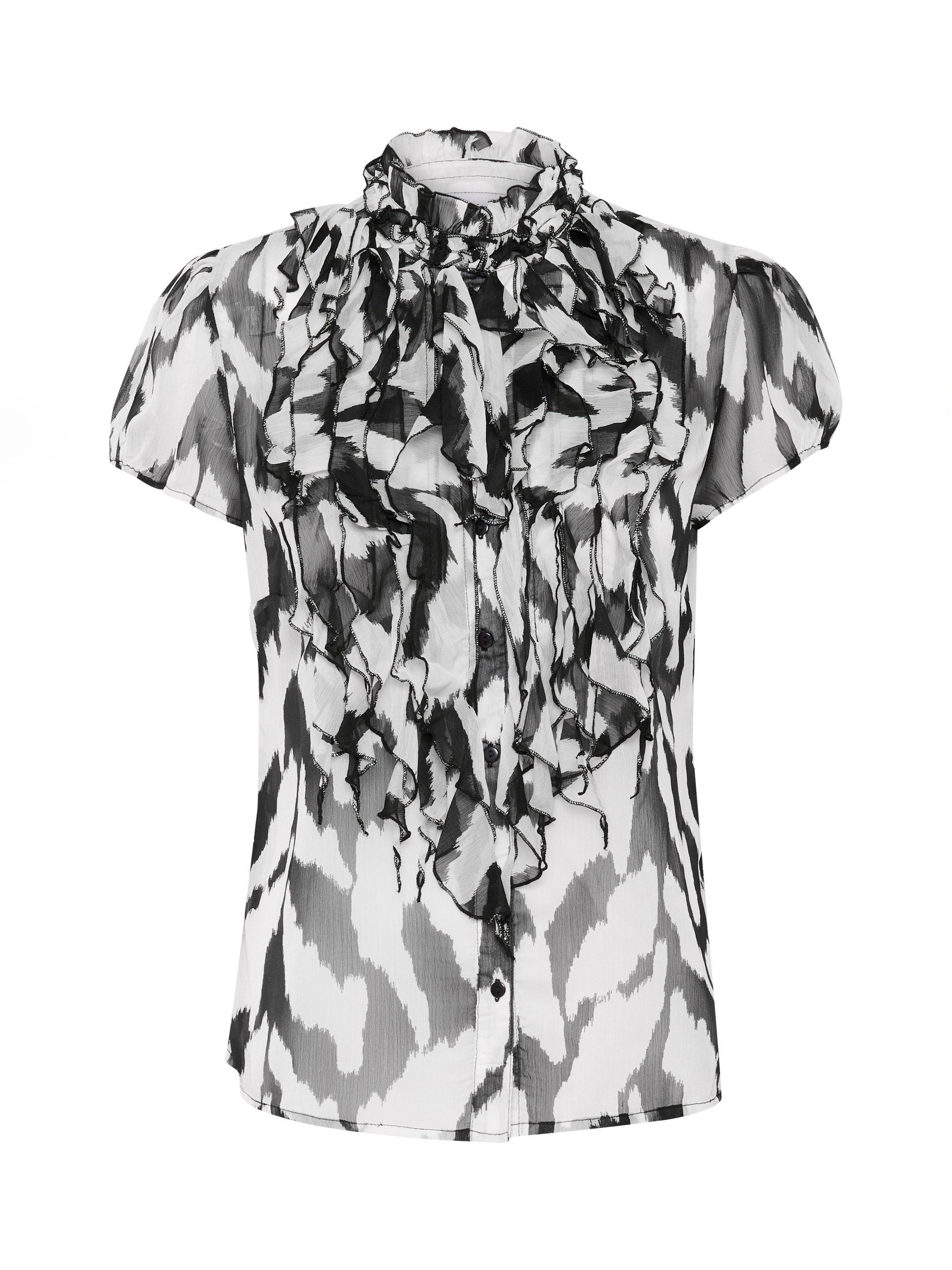 Product image 1 of 2, which shows Saint Tropez Lilja Monochrome Crinkle Short Sleeve Shirt, Black/White, XS