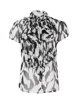Saint Tropez Lilja Monochrome Crinkle Short Sleeve Shirt, Black/White, Black/White