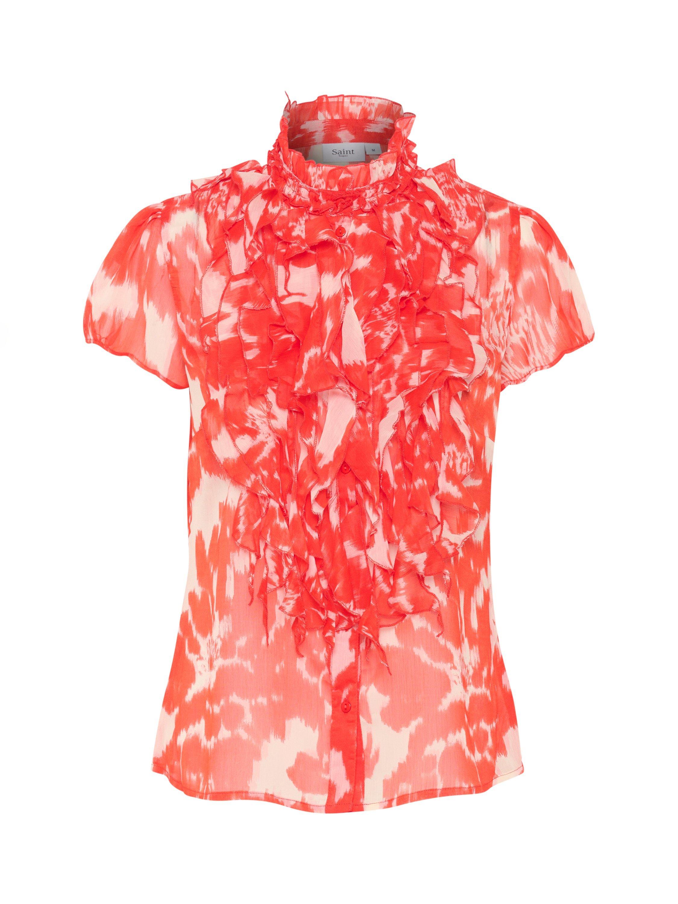 Product image 5 of 6, which shows Saint Tropez Lilja Crinkle Short Sleeve Shirt, Red/Multi, XS
